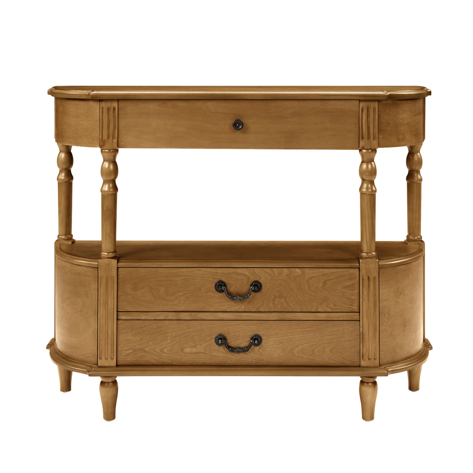 Alt View 8. GOODSILO - Retro Curved Wood Console Table with Drawers and Storage Shelf for Living Room and Hallway Entryway - Brown.