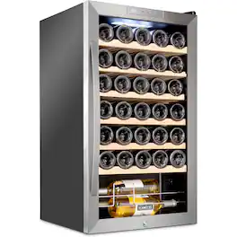 Schmecke - 34 Bottle Compressor Wine Refrigerator, Freestanding Wine Cooler with Lock - Stainless Steel