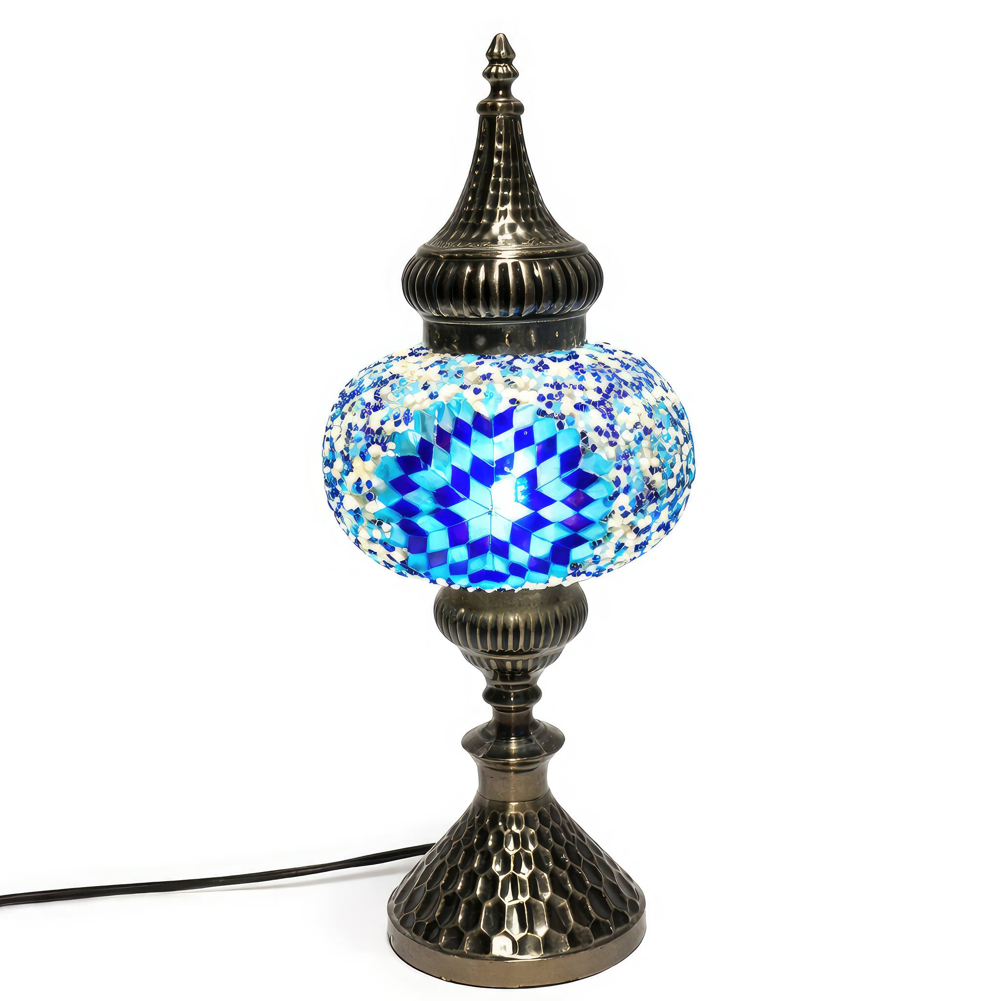 Angle. FC Design - 20"H Unique Bronze Base Blue Starburst Mosaic Turkish Lamp.