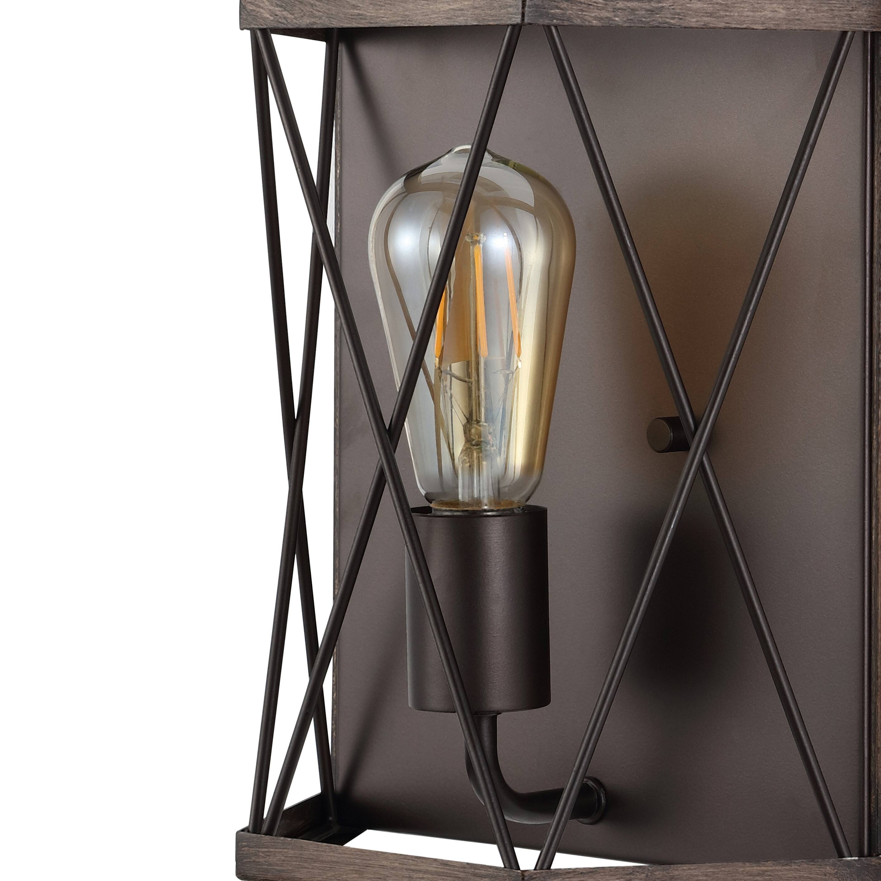 Alt View 4. Jonathan Y - Liam 8.25" 1-Light Rustic Farmhouse Iron LED Sconce, Wood Finished/Oil Rubbed Bronze - Dark Brown/Oil Rubbed Bronze.