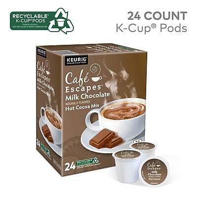 RECYCLABLE K-CUP® PODS  
24 COUNT  
KEURIG® K-Cup® Pods  
Café Escapes Milk Chocolate  
NATURALLY FLAVORED Hot Cocoa Mix