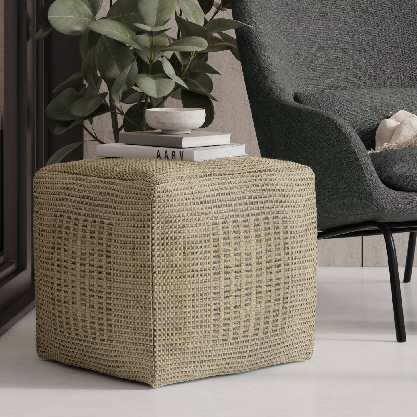 Angle. Simpli Home - Simpli Home Delilah 18 inch Wide Square Pouf in Natural Handwoven Jute - Natural.