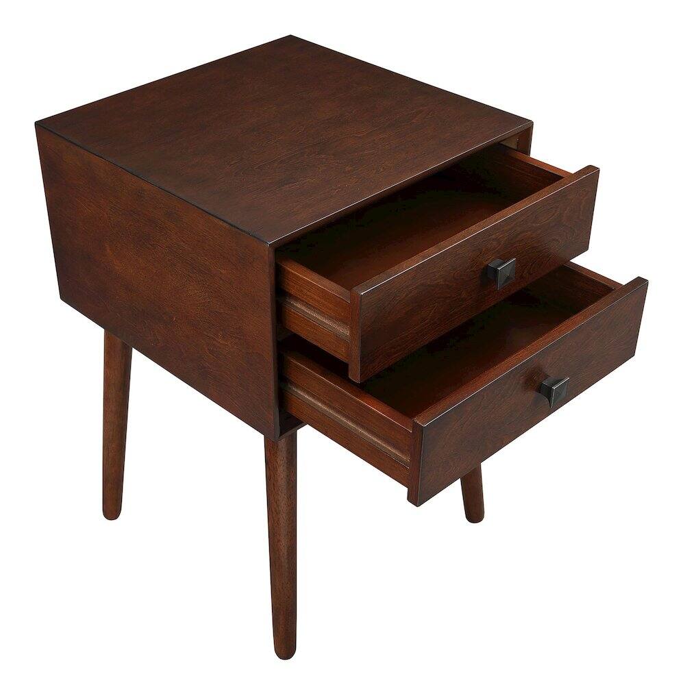 Alt View 2. Furniture of America - Alto Mid-Century Wood 2-Drawer Side Table - Brown.