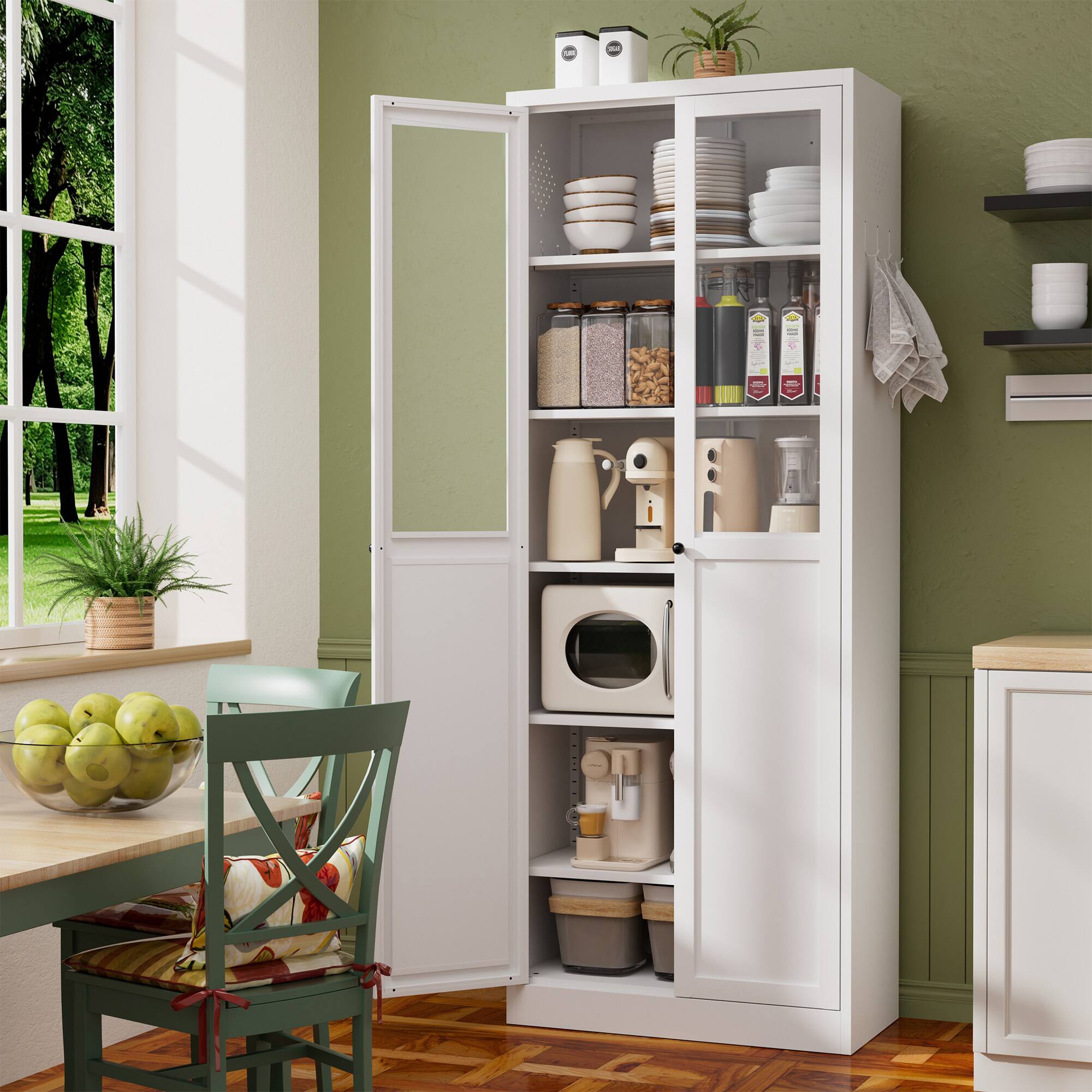 Alt View 1. Dexmalle - Dexmalle-72" Metal Kitchen Storage Cabinet with Heavy-Duty Adjustable Shelves-White - White.