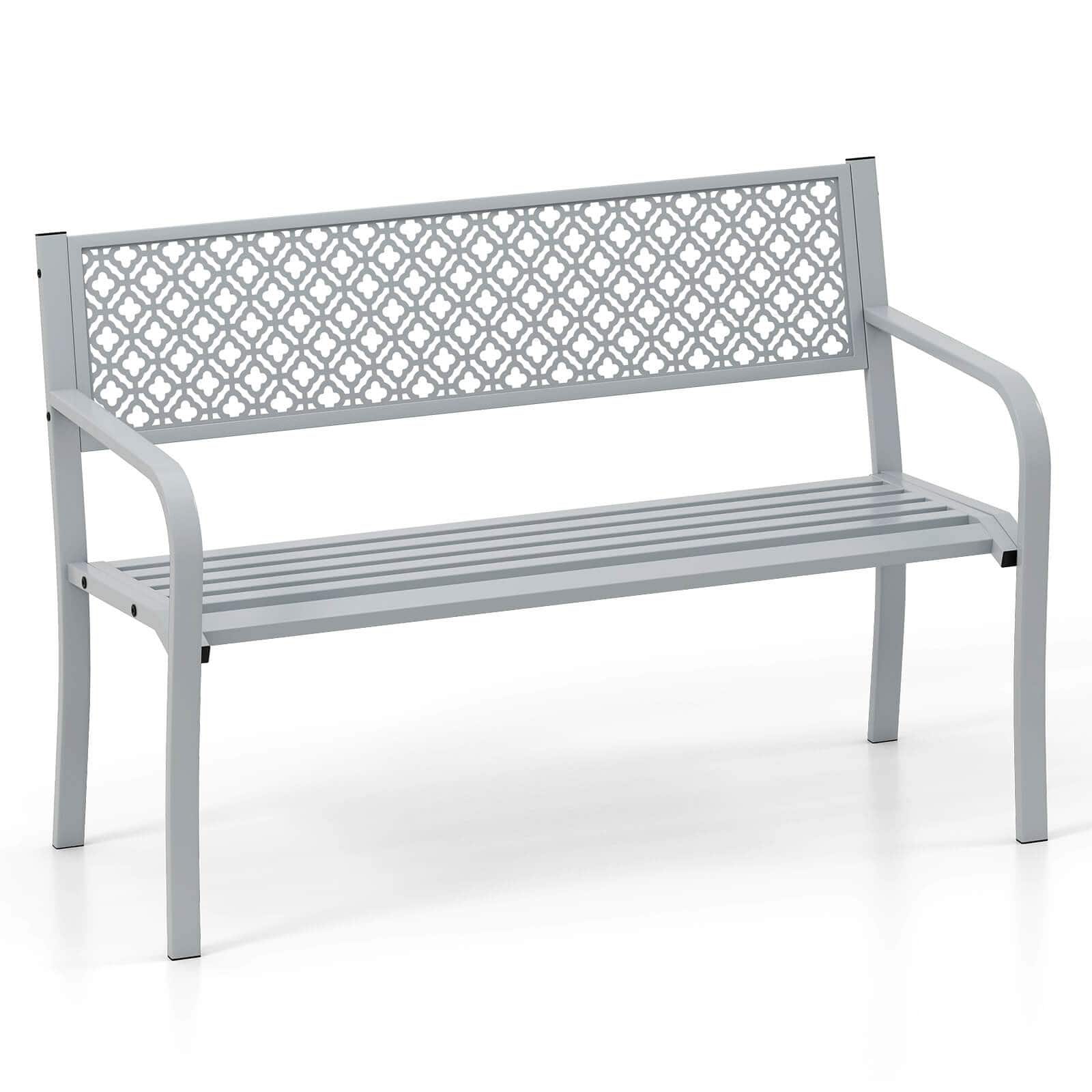 "Costway - 50"" Outdoor Garden Bench with Geometric Lattice Backrest Armrests and Slatted Seat - Gray" price history on PriceWatchPro