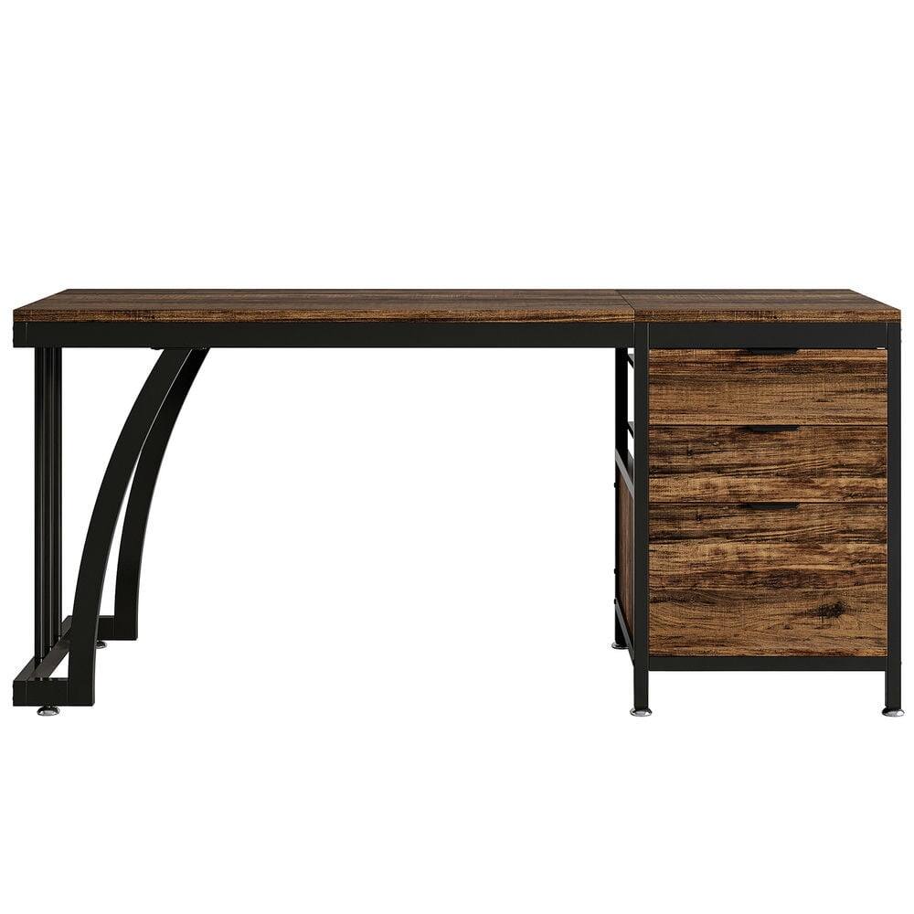 Left. Kadyn - Kadyn Study Writing Desk, Computer Desk,Industrial Computer Desk, 59" Study Desk with Reversible Drawer Cabinet,Brown - Brown.