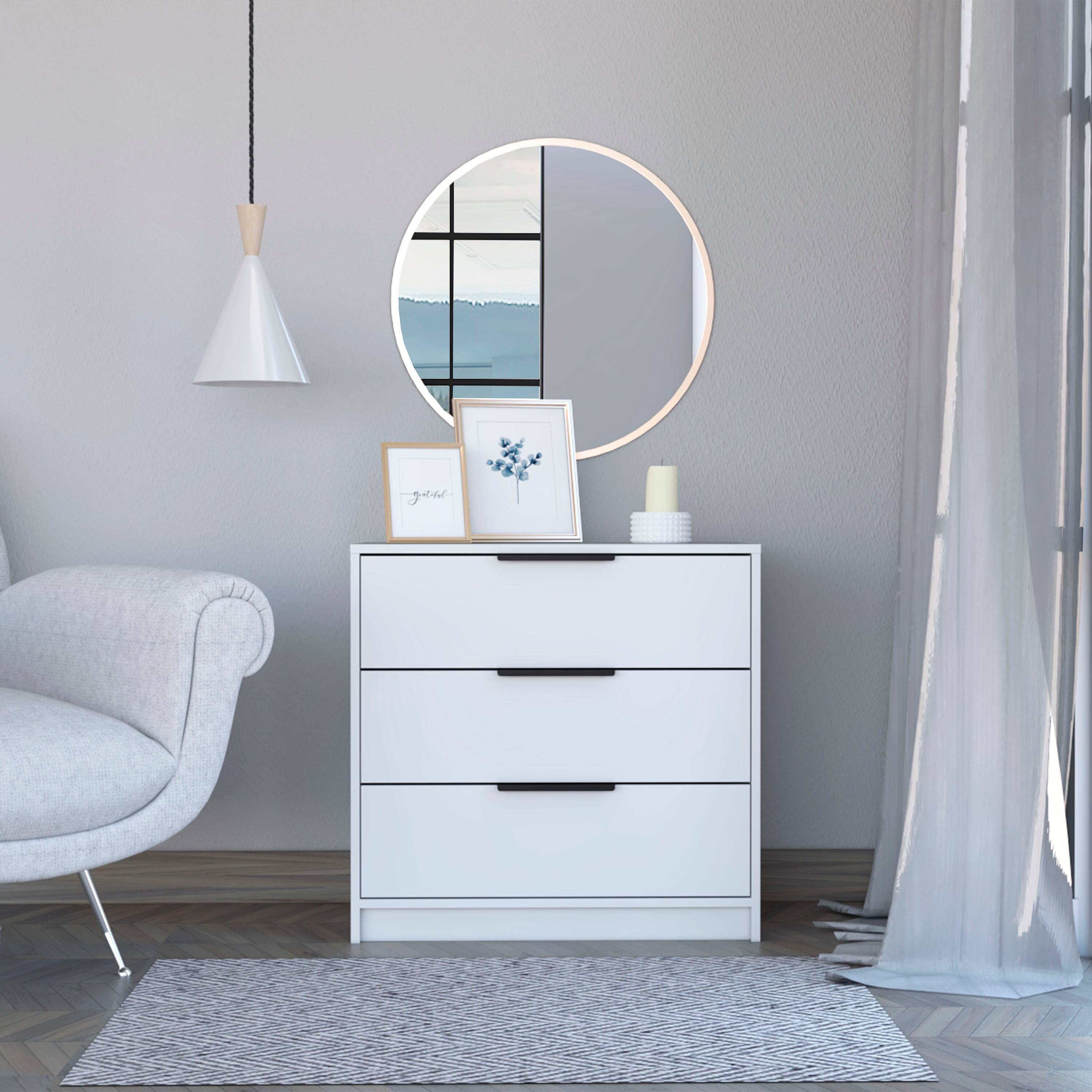 Angle. TuHome - Kaia 3 Drawers Dresser, Superior Top - White.