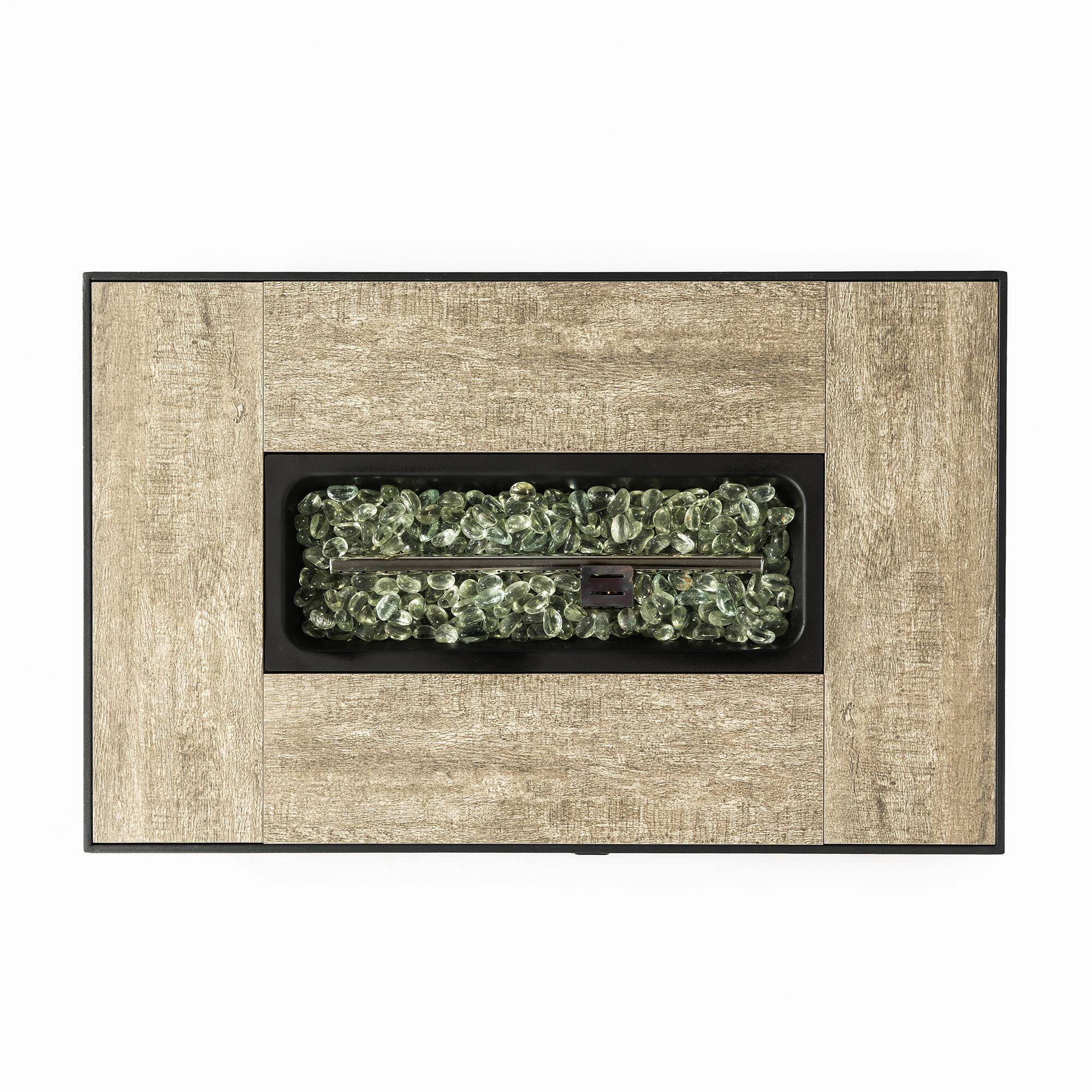 Angle. Lirago - 32" Outdoor Fire Pit Table with Wicker Base 50000 BTU Propane Fire Pit Table Top Fire Pit Includes Tank Cover Lava Rocks - Beige.