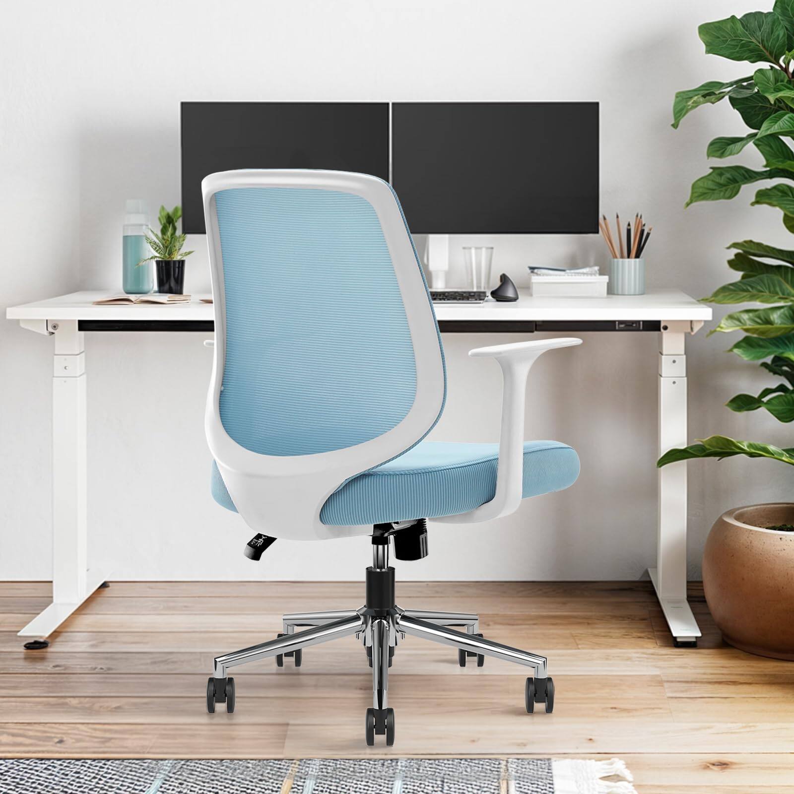 Lirago - Ergonomic Arm Office Chair Adjustable Height and Armrests Breathable Mesh Computer Chair Home Study Desk Chair Cyan - Blue