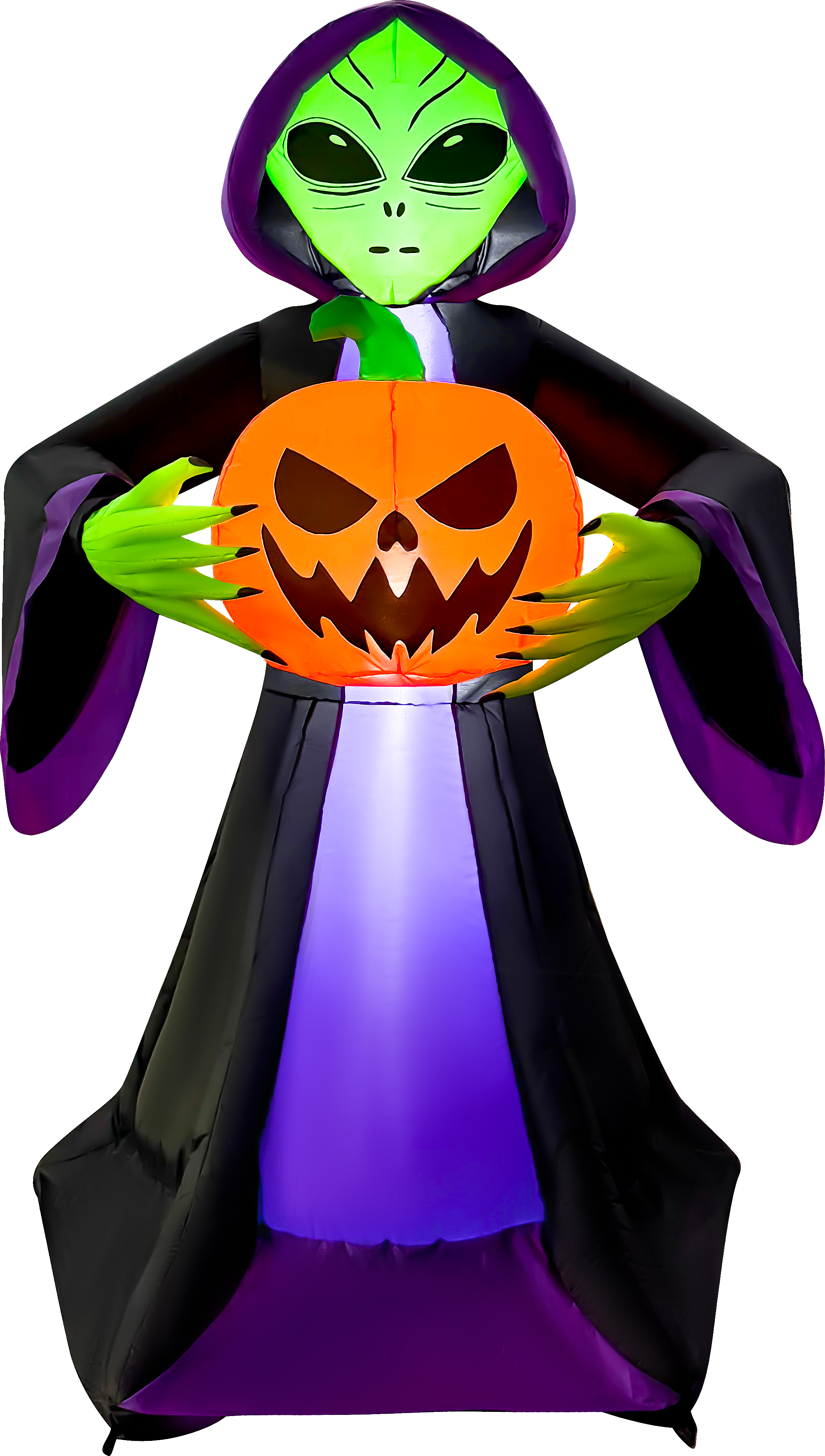 GOOSH Inflatables - GOOSH 8FT Inflatable Alien Holding Pumpkin – Light-Up Halloween Yard Decoration - Black