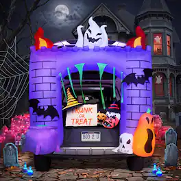 Joyfy - 6FT Inflatable Haunted Castle Halloween Decoration –Built-in LEDs for Yard, Lawn, Garden Trunk or Treat Outdoor Displays - Multicolor