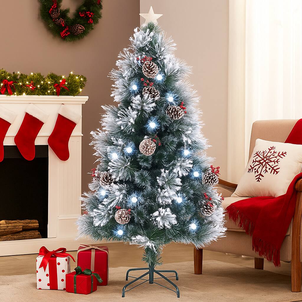 Front. BreeBe - Snow Covered Christmas Tree 5/6/7FT with 8 Built-in Light Modes - Green.