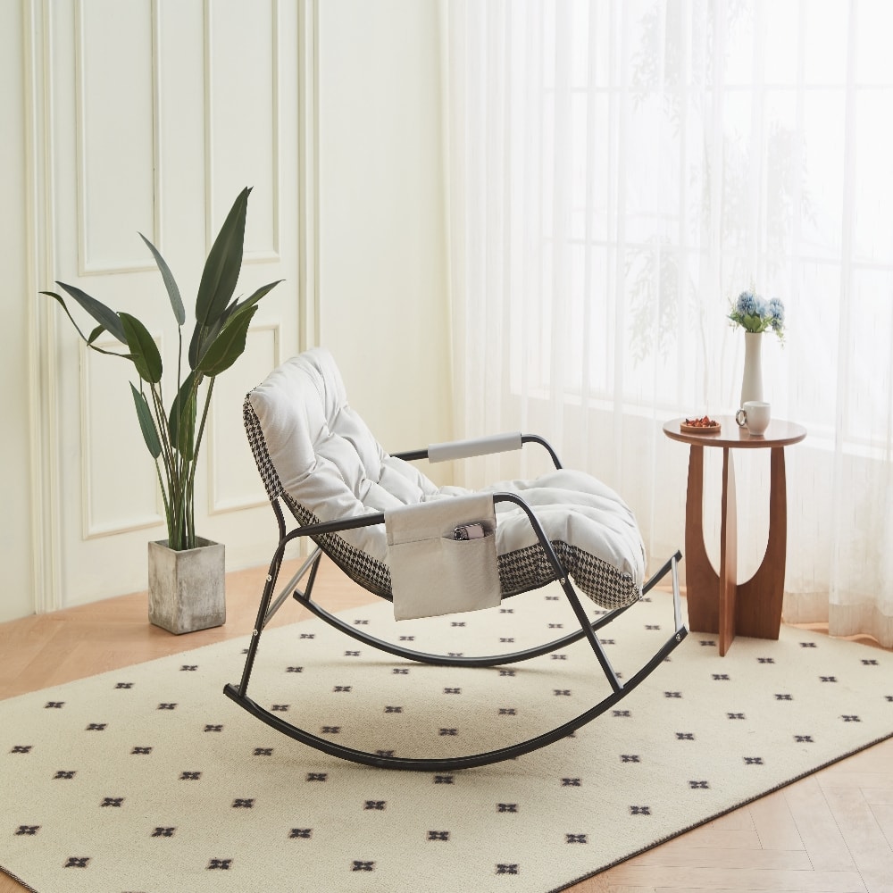 Loheer - Rocking Chair Boucle Reclining Chair Modern Accent Chair for Nursery Living Room - White price history on PriceWatchPro