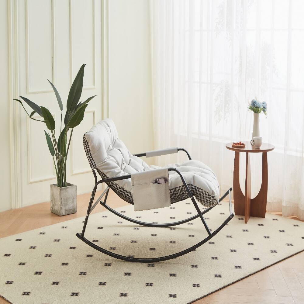 Front. Loheer - Loheer White Rocking Chair Boucle Reclining Chair Modern Accent Chair for Nursery Living Room - White.