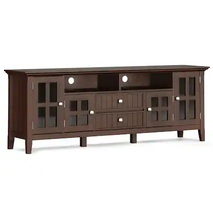 Front. Simpli Home - Acadian SOLID WOOD 72 inch Wide Transitional TV Media Stand - Brunette Brown.