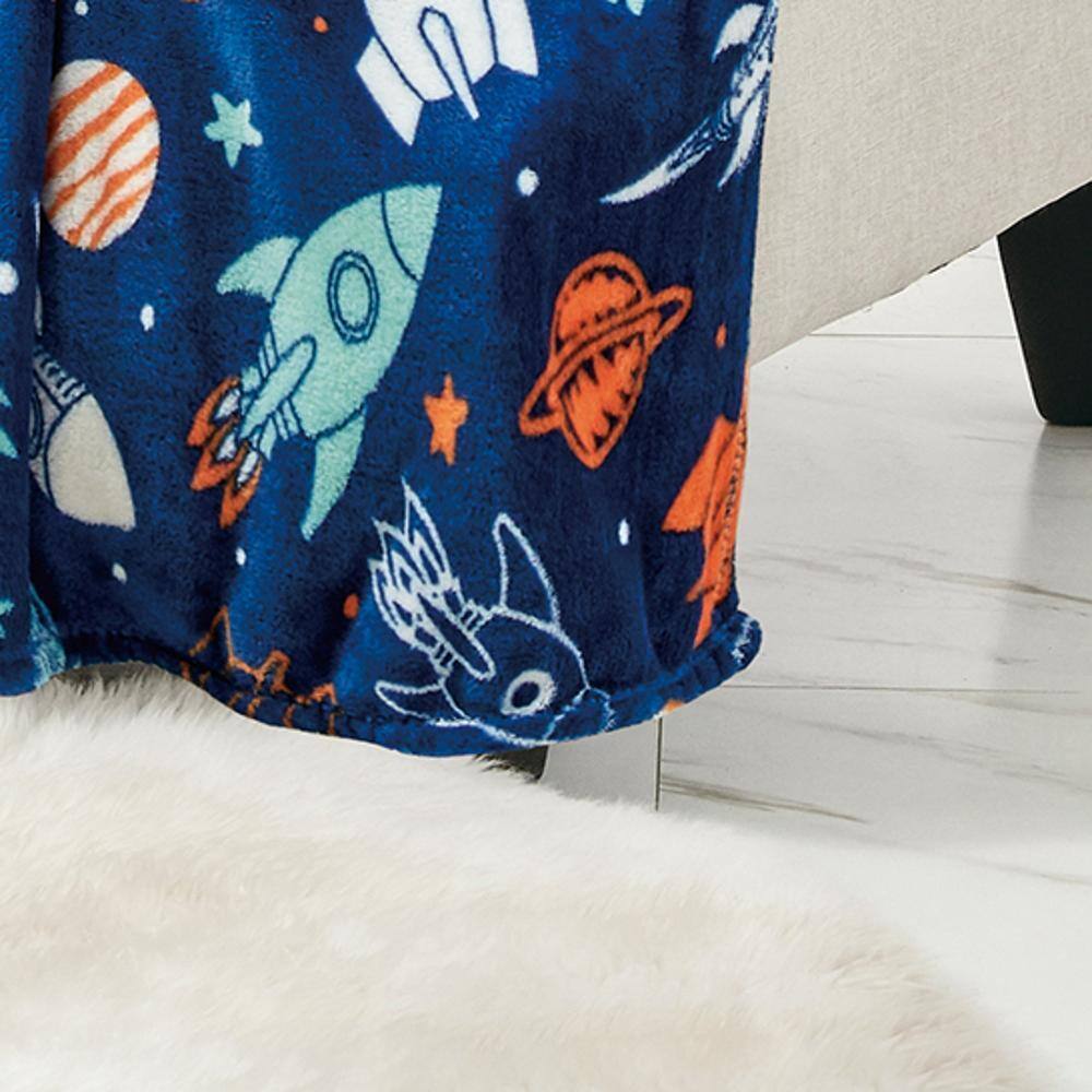 Alt View 1. Noble House - Plazatex Space Adventure Micro plush Decorative All Season Blue Color 50" X 60" Throw Blanket - Blue.