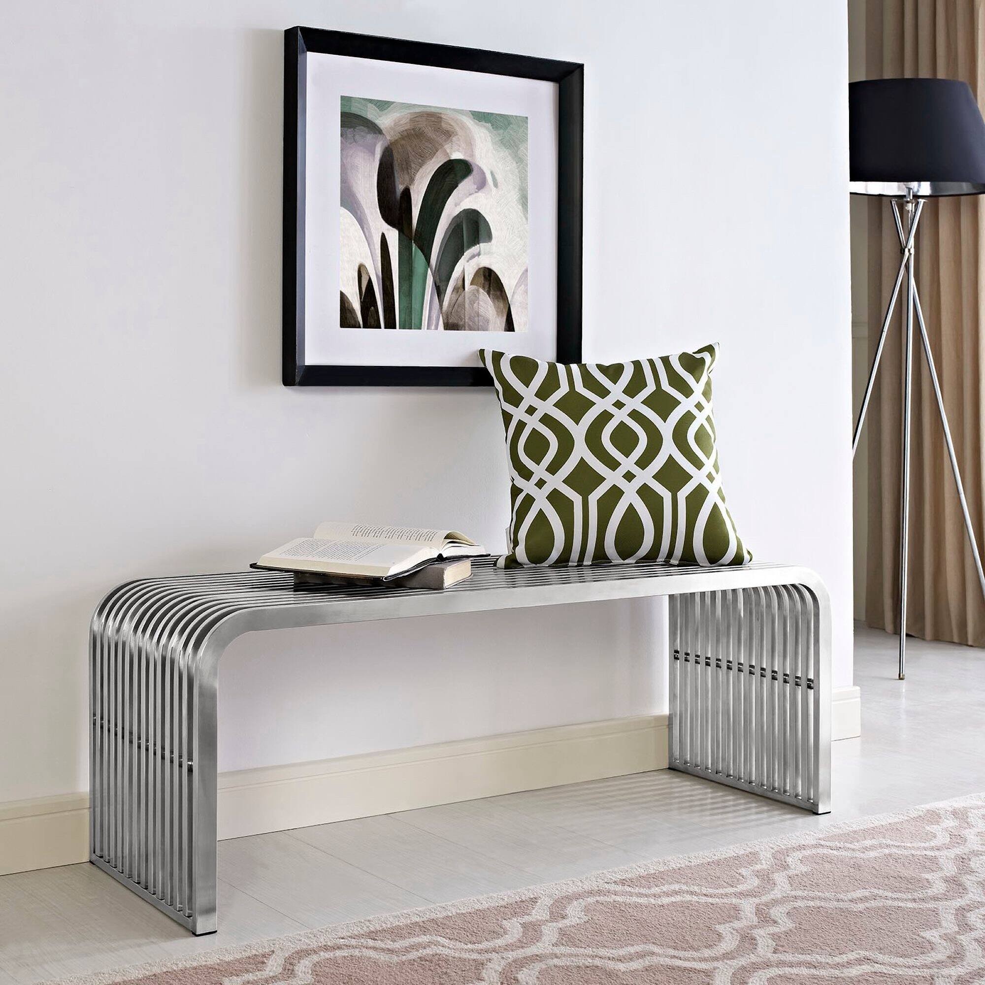 Back. Modway - Pipe 47" Stainless Steel Bench by Modway - Silver.
