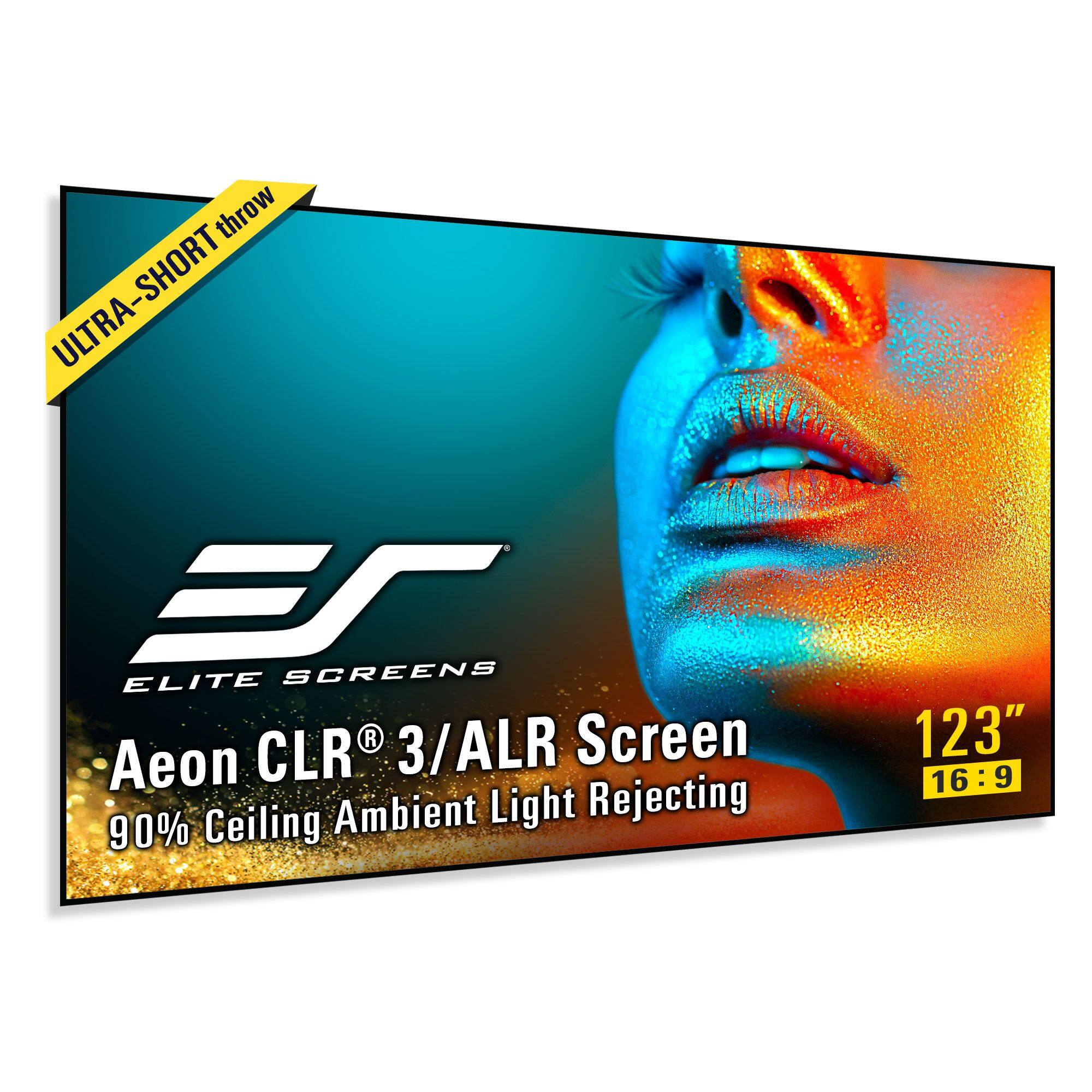 Elite Screens - Aeon CLR3 Ceiling Light Rejecting EDGE FREE Fixed Frame Ultra-Short Throw Projector Screen,123"Diag.,16:9,AR123H-CLR3 - Black