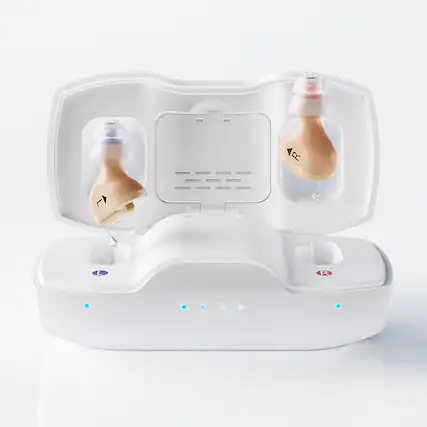 Front. iBstone - iBstone Nova Hearing Aids – Superior Sound Quality & Smart Noise Cancelling, CIC, with Anti-lost Lanyard - Beige.