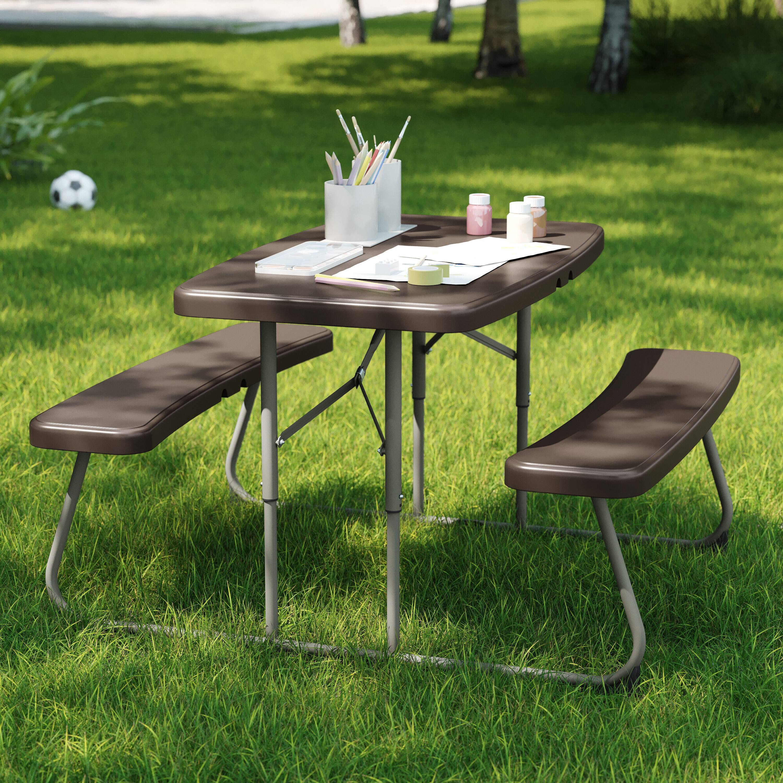 Alt View 3. Flash Furniture - Paige Easy-Fold Brown Folding Plastic Kids Outdoor Picnic Table and Benches - Commercial Grade - Seating for 4 Kids - Brown.