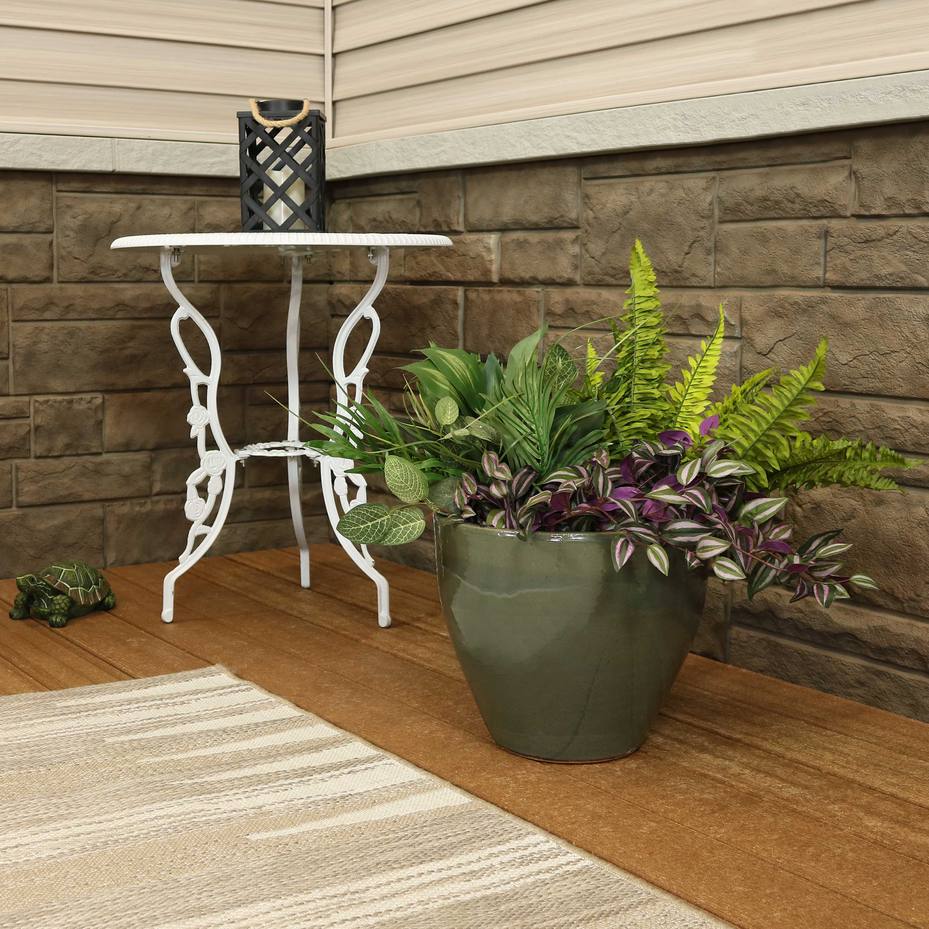 Alt View 1. Sunnydaze - 13.5 in Resort High-Fired Glazed Ceramic Planter - Gray.