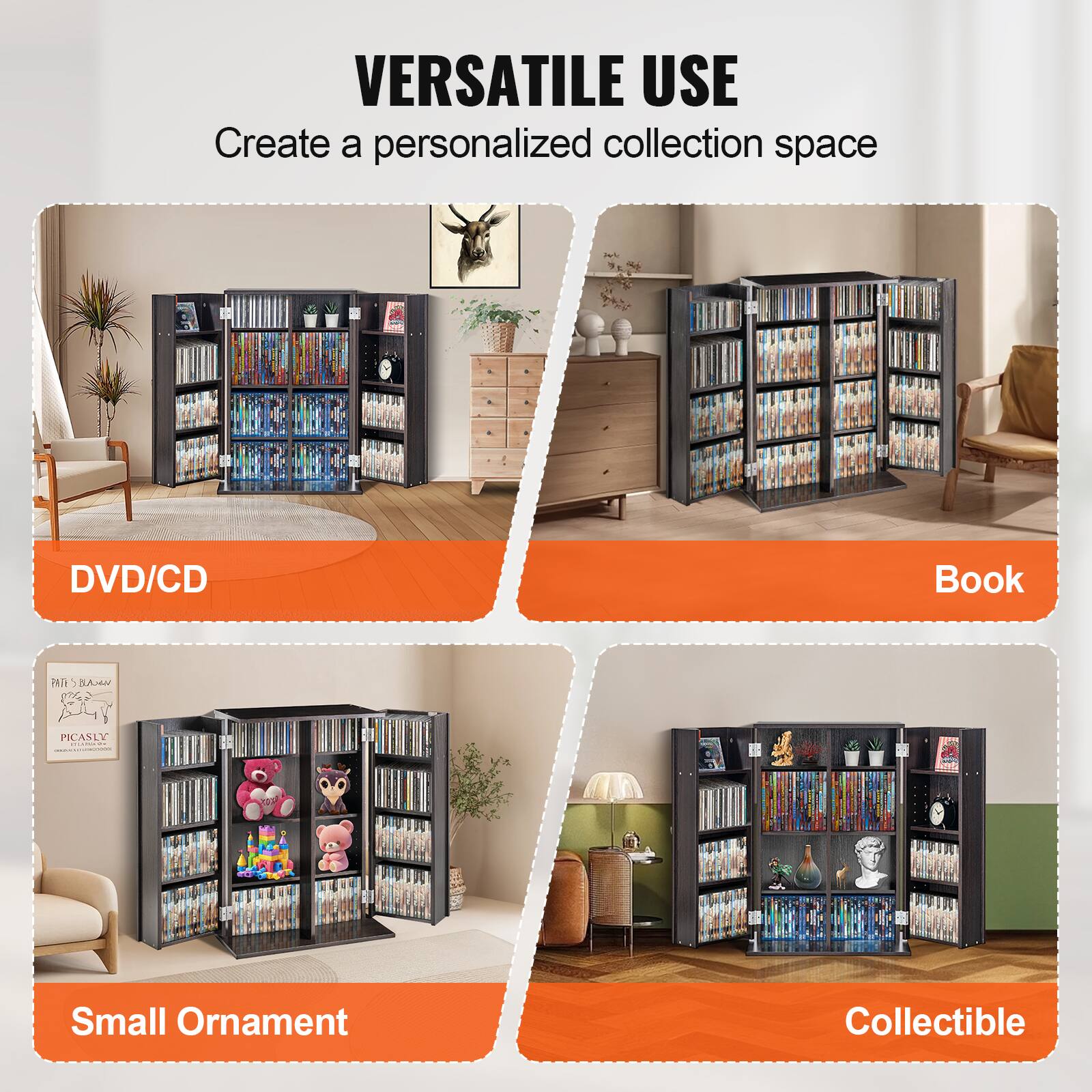VEVOR Media Storage Cabinet, DVD Cabinet with Doors and Shelves