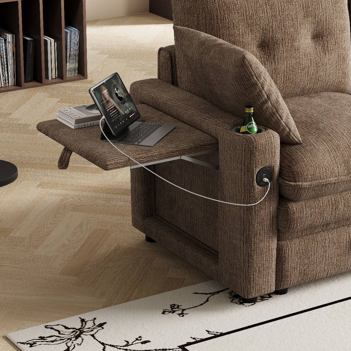Alt View 6. Ropilly - Ropilly 89 Inch 3 Seater Sofa, Chenille Cloud Sofa with Storage Sofa with USB Ports, Coffee - Coffee.