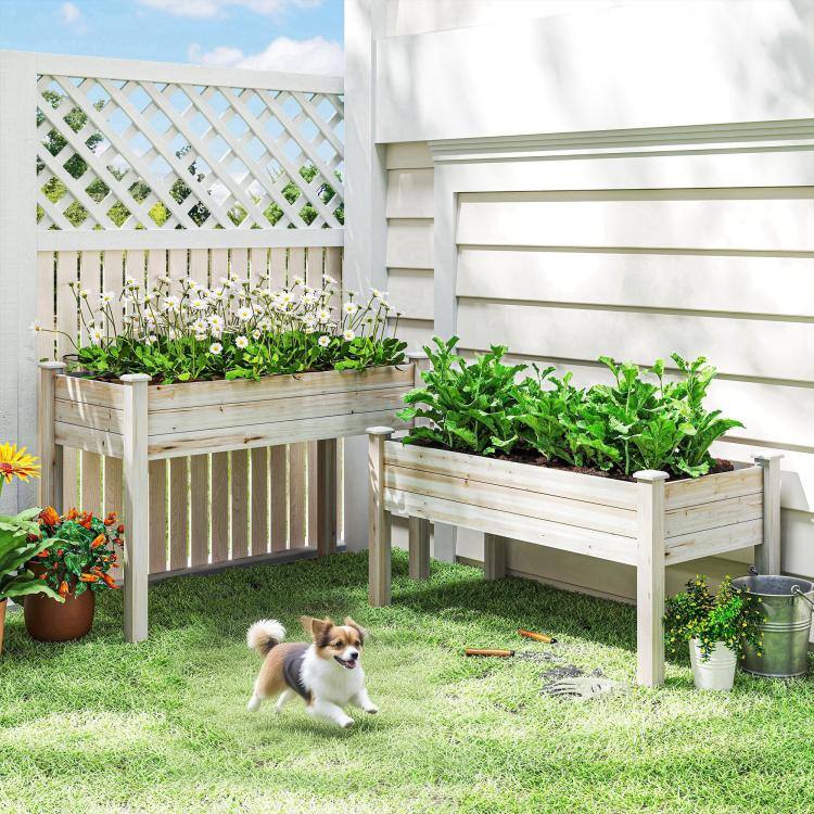 Alt View 1. PULUZ - 2 Tier Raised Garden Bed, Wooden Elevated Planter Box with Legs, Outdoor Plant Bed for Flowers Vegetables Herbs - Natural.