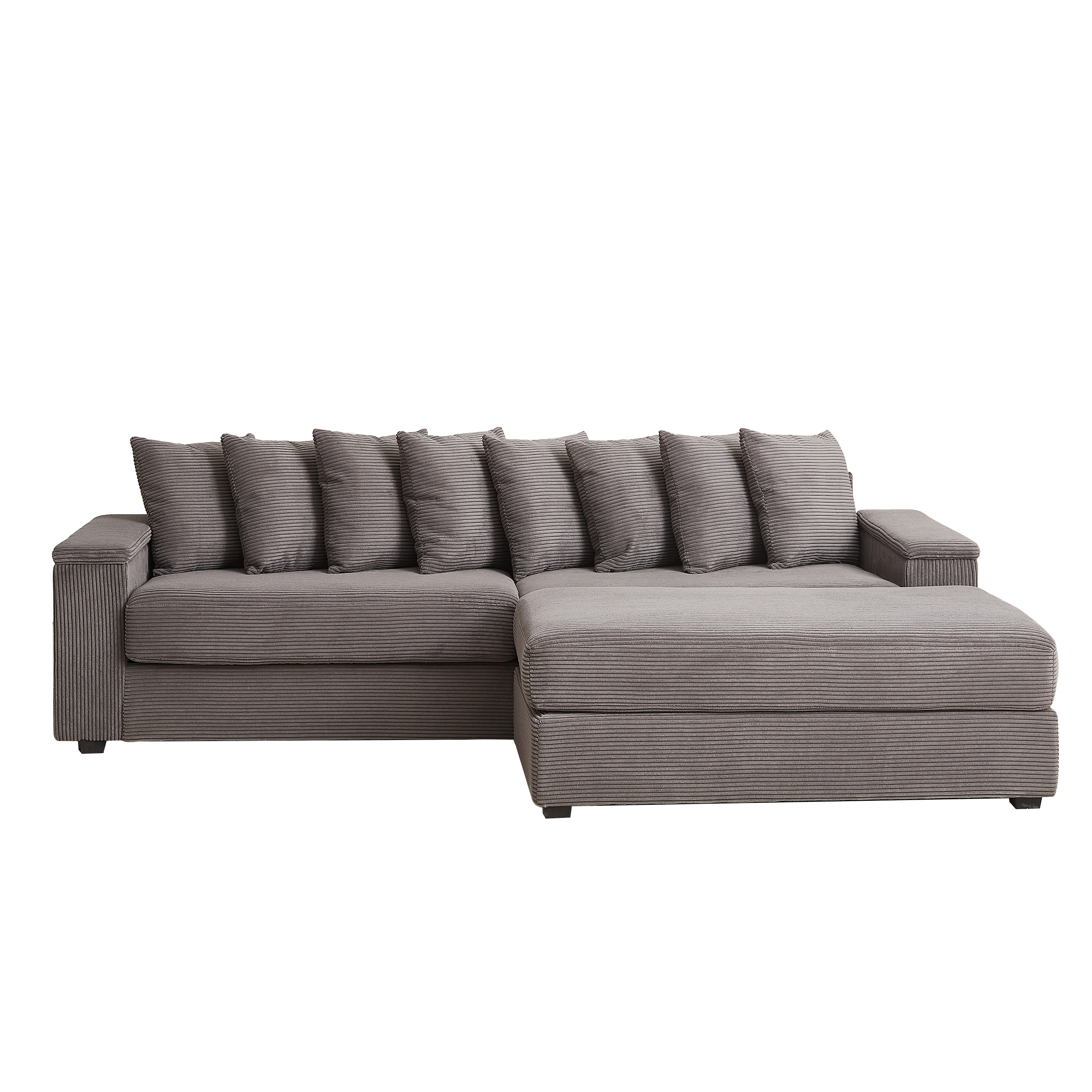 Alt View 1. Tiramisubest - Oversized Corduroy Sofa Bed with Chaise,Comfy L Shaped Sectional Couches with 8 Pillows and Two Armrest storage space - Grey.