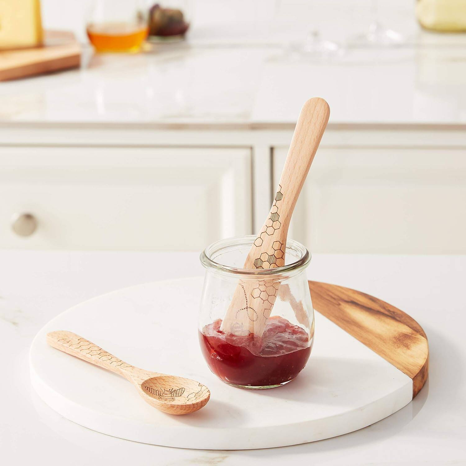 Alt View 1. Talisman Designs - Laser Etched Beechwood Jam Spoon & Spreader Set, Honey Bee Collection, Set of 2 - Tan.