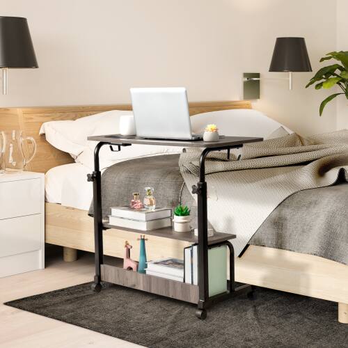 Alt View 8. Winado - 31.5" Portable Rolling Desk Mobile Laptop Table on Wheels Height Adjustable Standing Desk with 2 AC Outlets/3 USB Ports - Grey.