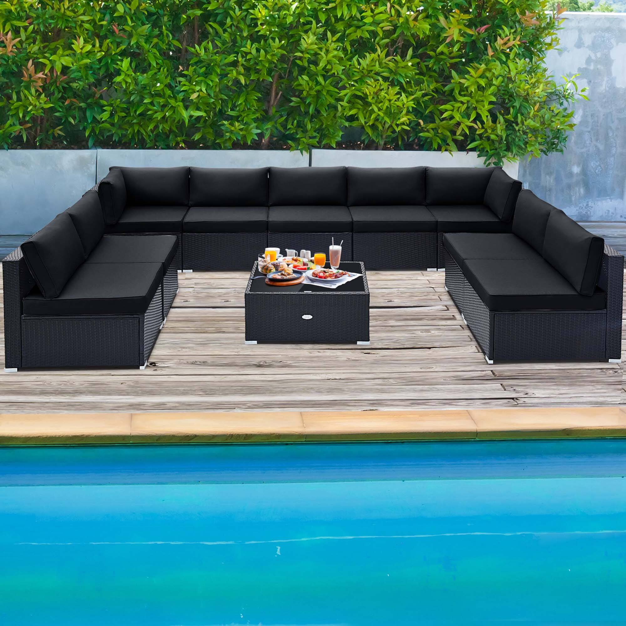 Alt View 4. Costway - Costway 10 PCS Patio Rattan Furniture Set Outdoor Wicker Sofa Table Cushioned Seat - Brown,Black.