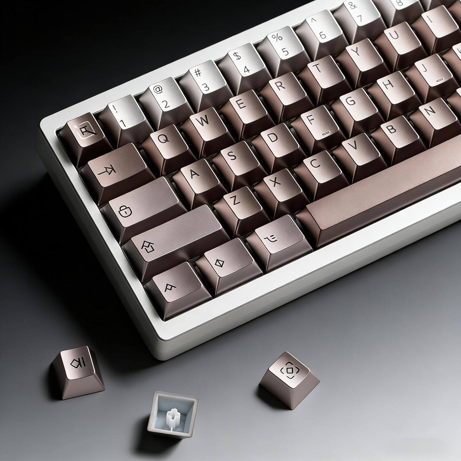Womier - PBT Keycaps with Metal Paint, Cherry Profile for 61/64/66/68/75/84/87 MX Switches Mechanical Keyboards - Coffee