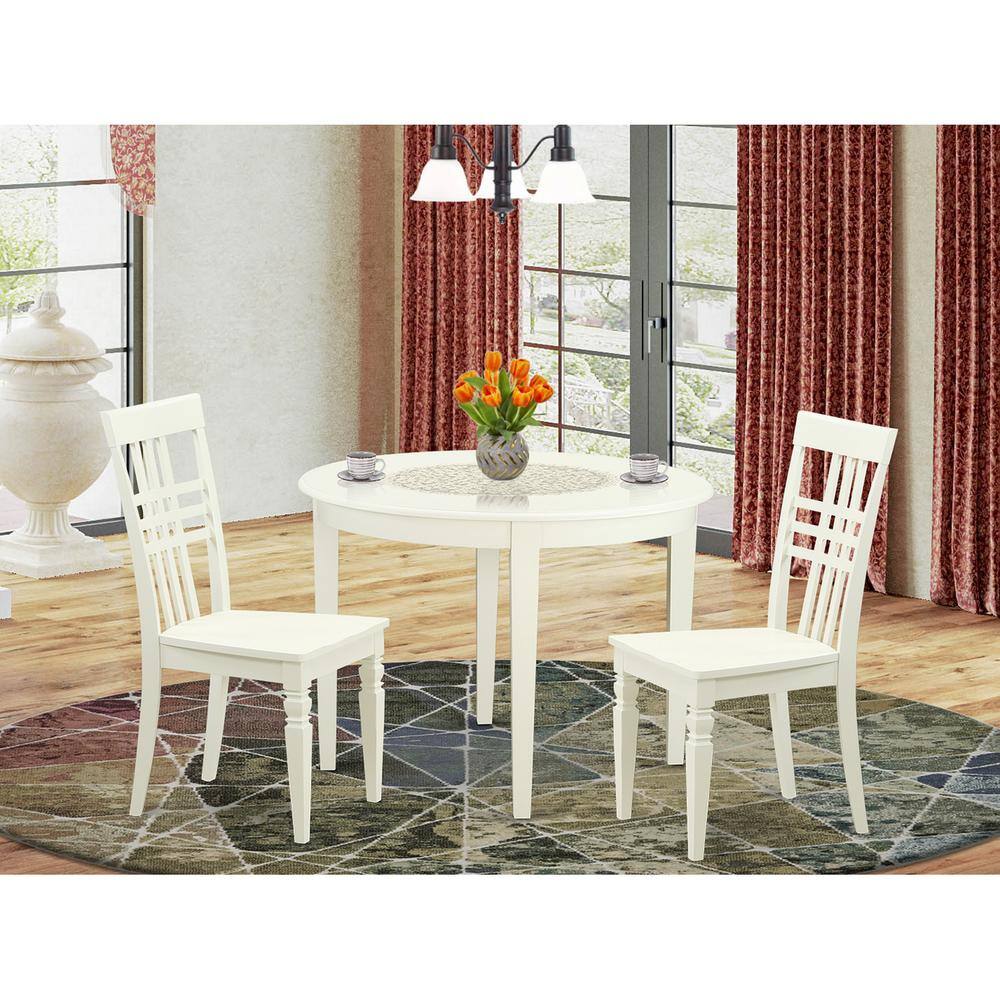 Back. East West Furniture - 3 PC small Kitchen Table set with a Boston Dining Table and 2 Kitchen Chairs in Linen White - Linen White.