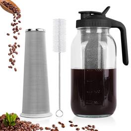 Dapper Styles - Cold Brew Coffee Maker Mason Jar Pitcher With Stainless Steel Filter Pour Spout Handle Lid Heavy Duty Glass - 1pcs 64oz black