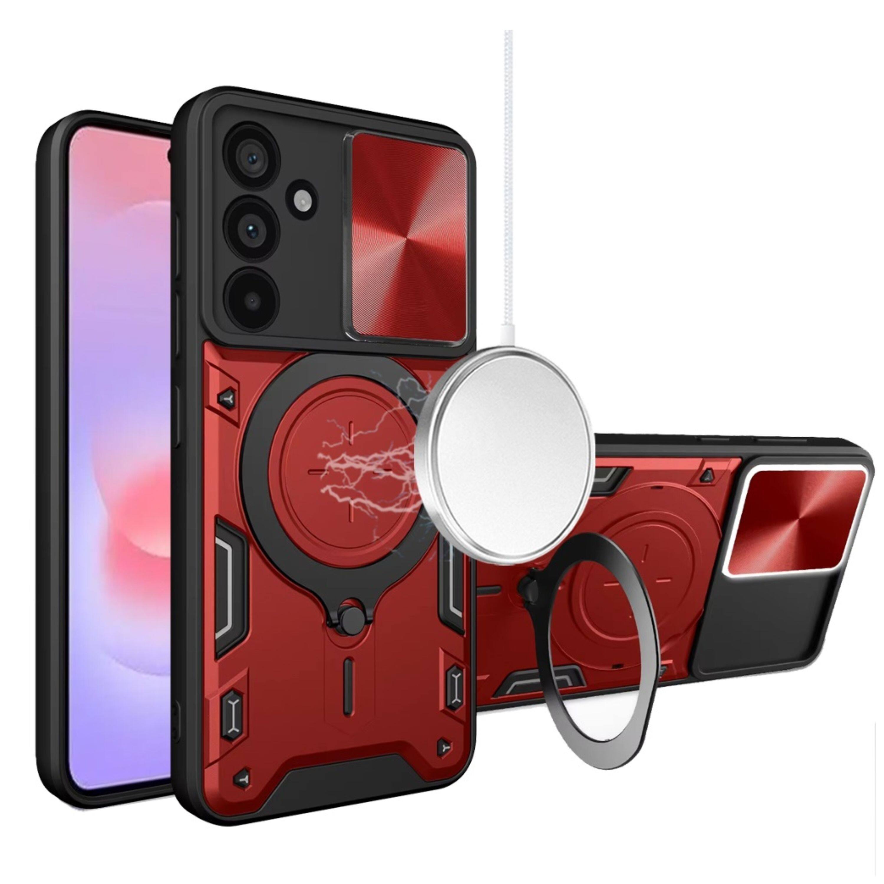 Front. Kitcheniva - Heavy-Duty Magnetic Ring Case With Integrated Lens Protection And Tempered Glass For Samsung Galaxy A37 Red - Blue.