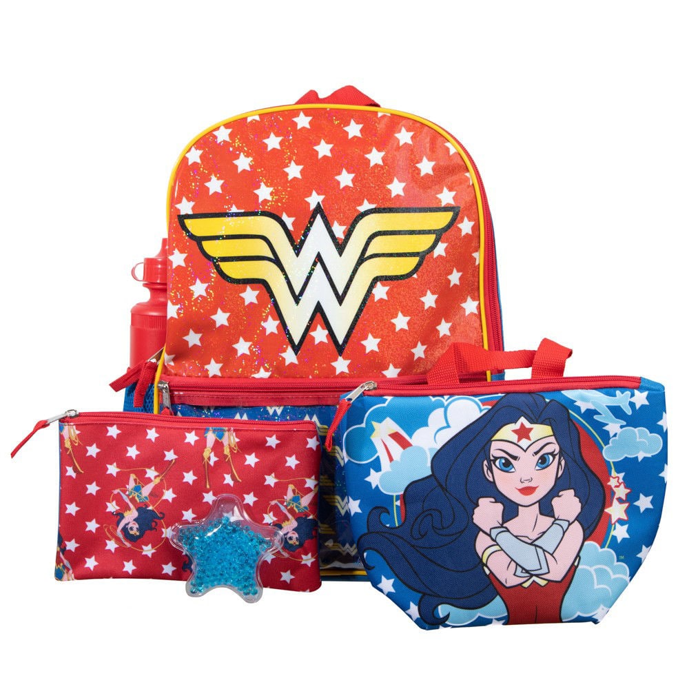 Disney - DC Comics Wonder Woman 16" 5-Piece Backpack Set with Insulated Lunch Bag - Multicolored