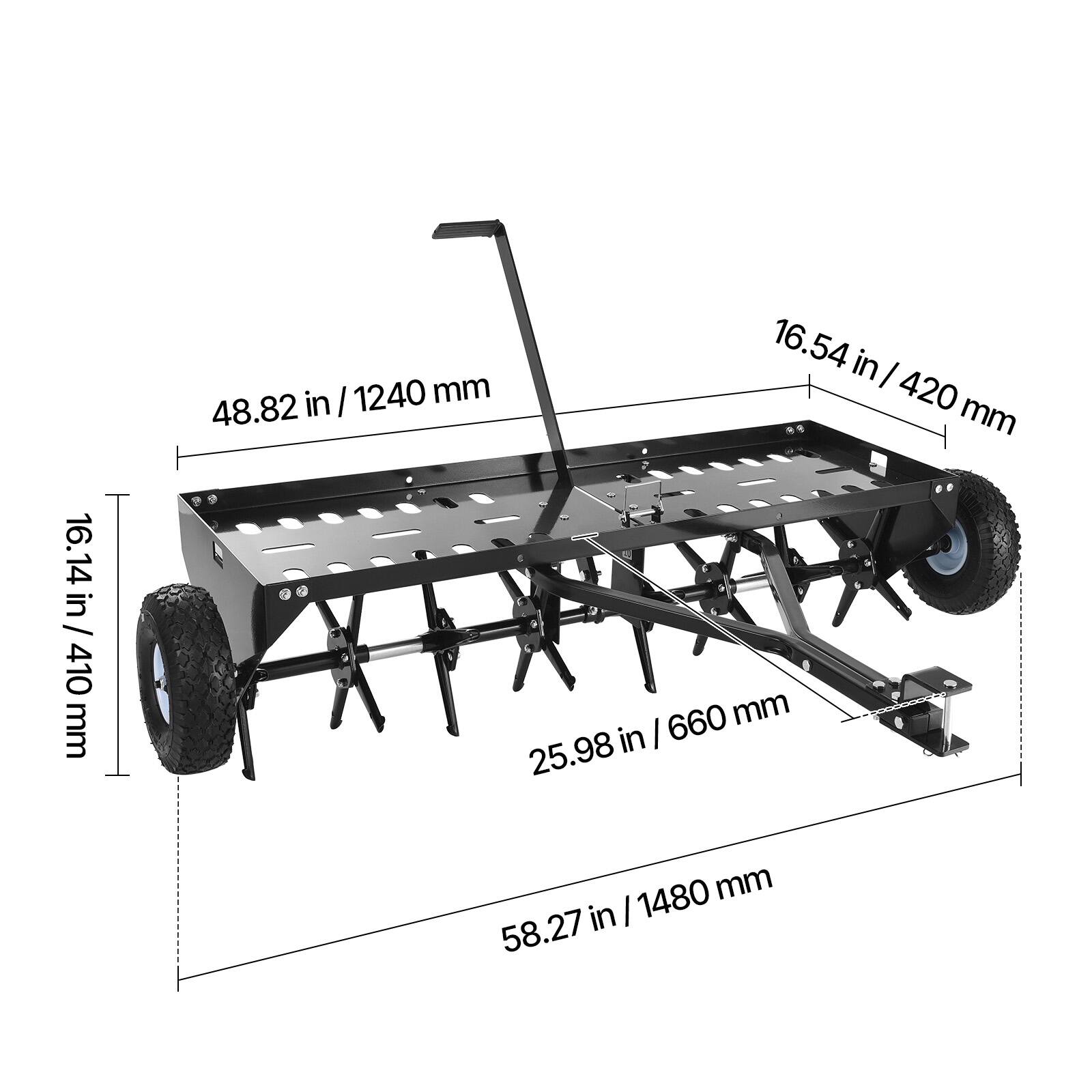 16.14 in / 410 mm  
16.54 in / 420 mm  
25.98 in / 660 mm  
48.82 in / 1240 mm  
58.27 in / 1480 mm