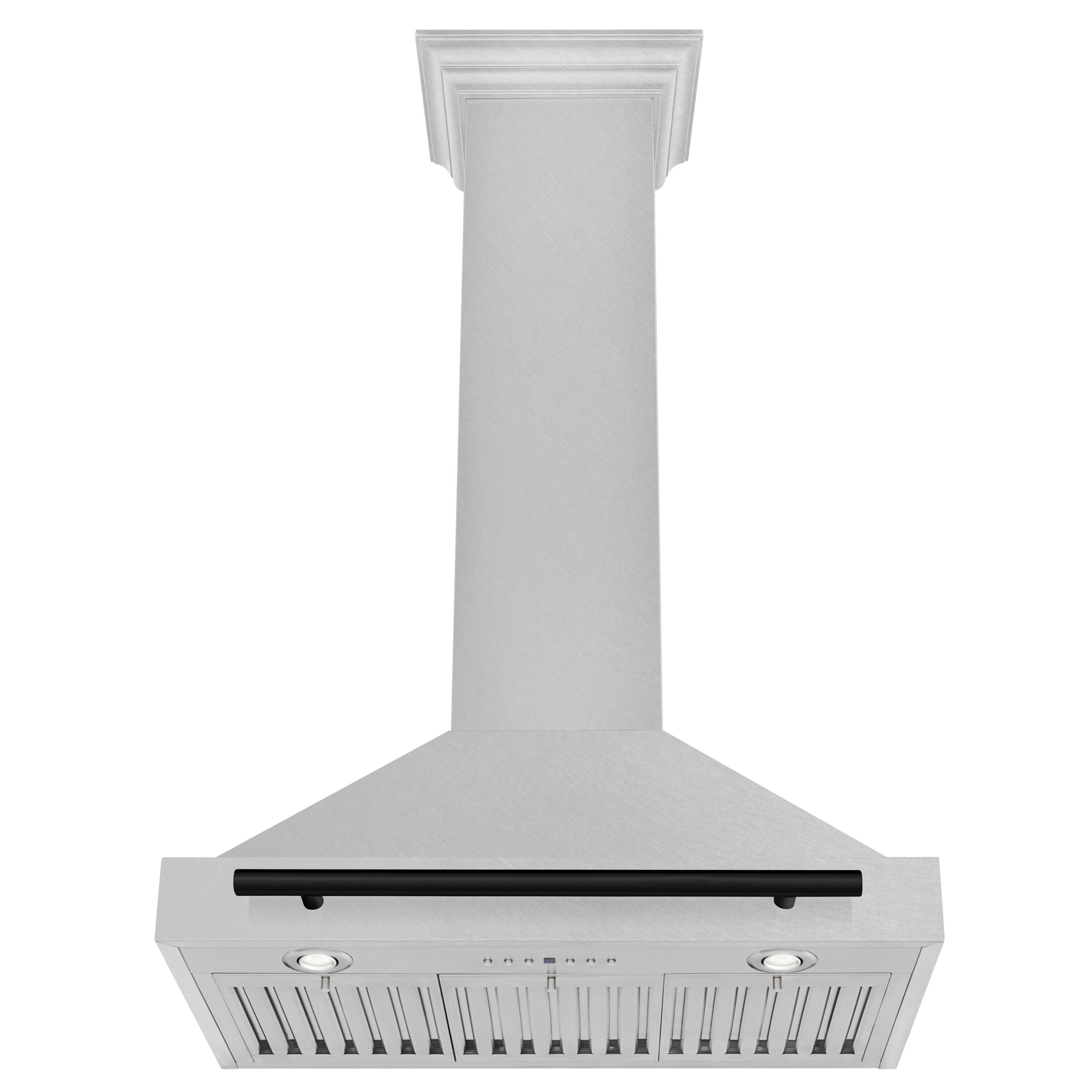 Angle. ZLINE - ZLINE Autograph Edition 30 in. Convertible Satin Stainless Steel Wall Mount Range Hood with Matte Black Handle - Stainless steel.