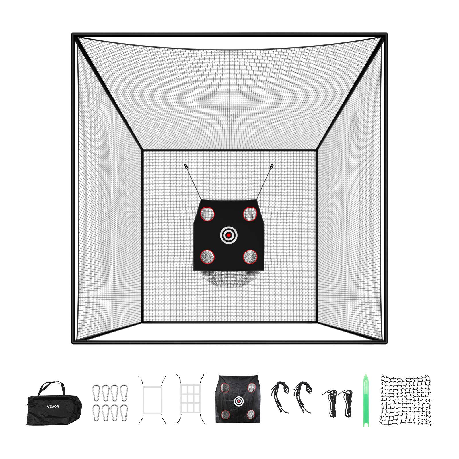 Alt View 5. VEVOR - Golf Batting Cage, 10 x 10 x 10 FT Golf Cage, Driving Hitting Cages with 3-Ply Knotless Polyester, Golfs Target - Black.