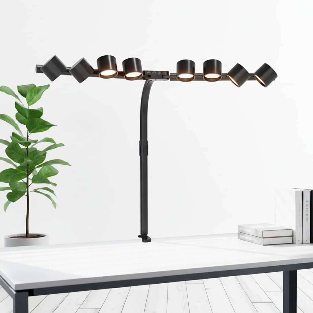 Dazzed Corner - 8-Light Gooseneck Clamp Desk Lamp, 24W Dimmable LED Eye-Care