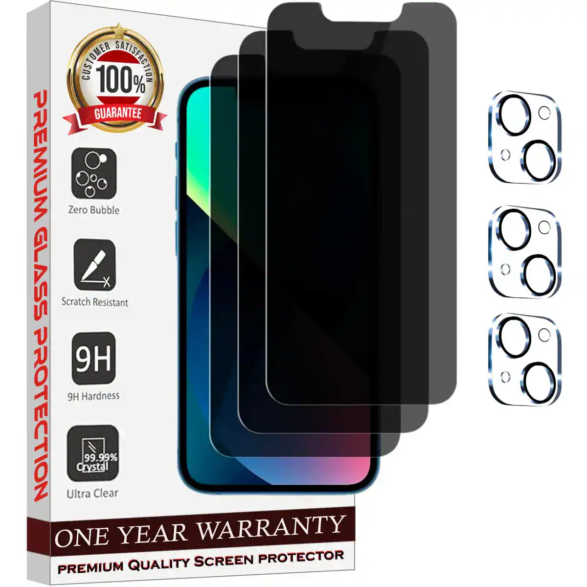 CUSTOMER 100% SATISFACTION GUARANTEE  
PREMIUM Zero Bubble GLASS Scratch Resistant  
9H Hardness  
99.99% Clear  
ONE YEAR WARRANTY  
PREMIUM QUALITY SCREEN PROTECTOR