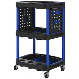 Homcom - Rolling Tool Cart, 200 LBS Capacity Plastic Utility Cart with Side Shelves for Garage Workshop - Black and Dark Blue