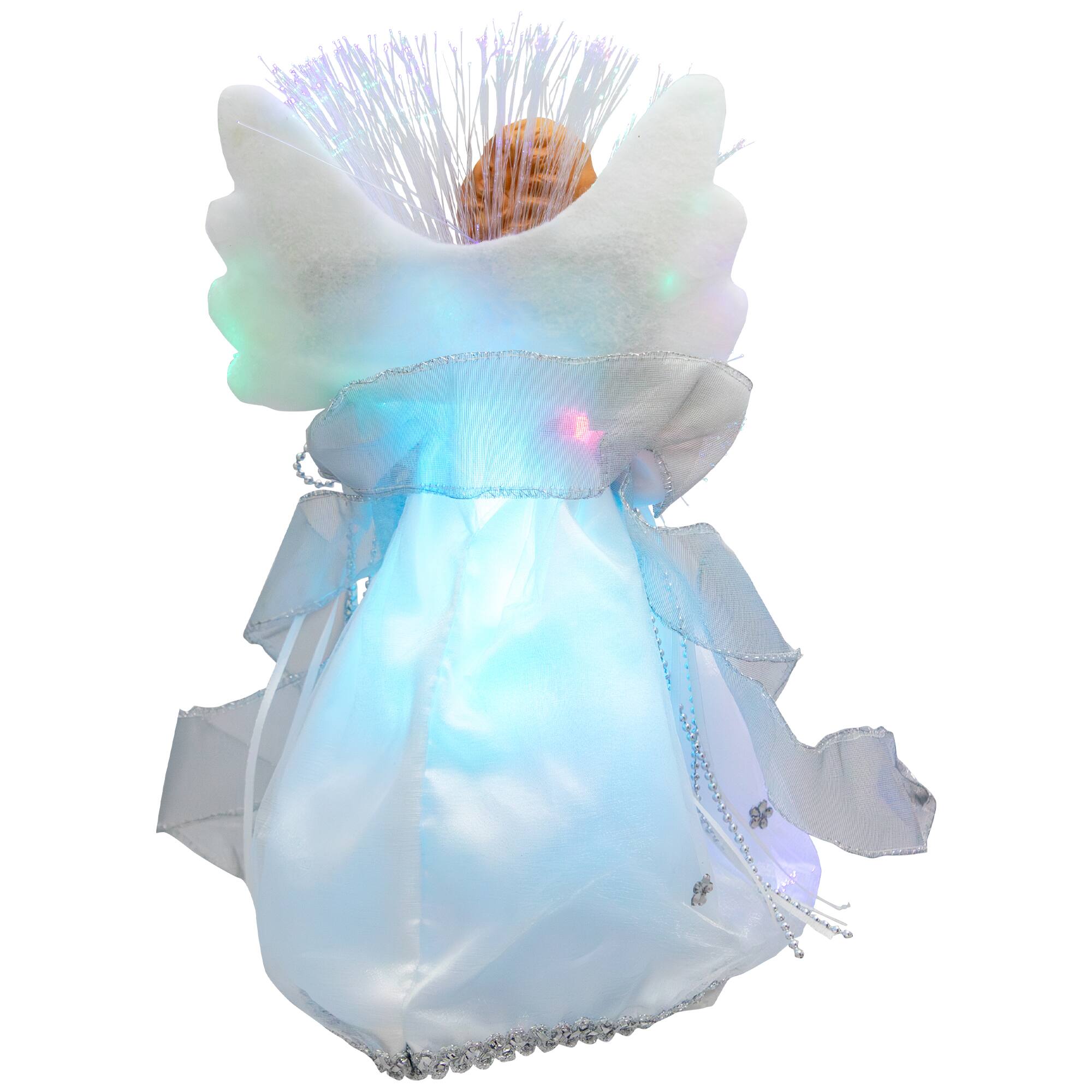 Alt View 5. Northlight - Color-changing Fiber Optic Angel with Rose Christmas Tree Topper - 12" - White - White.