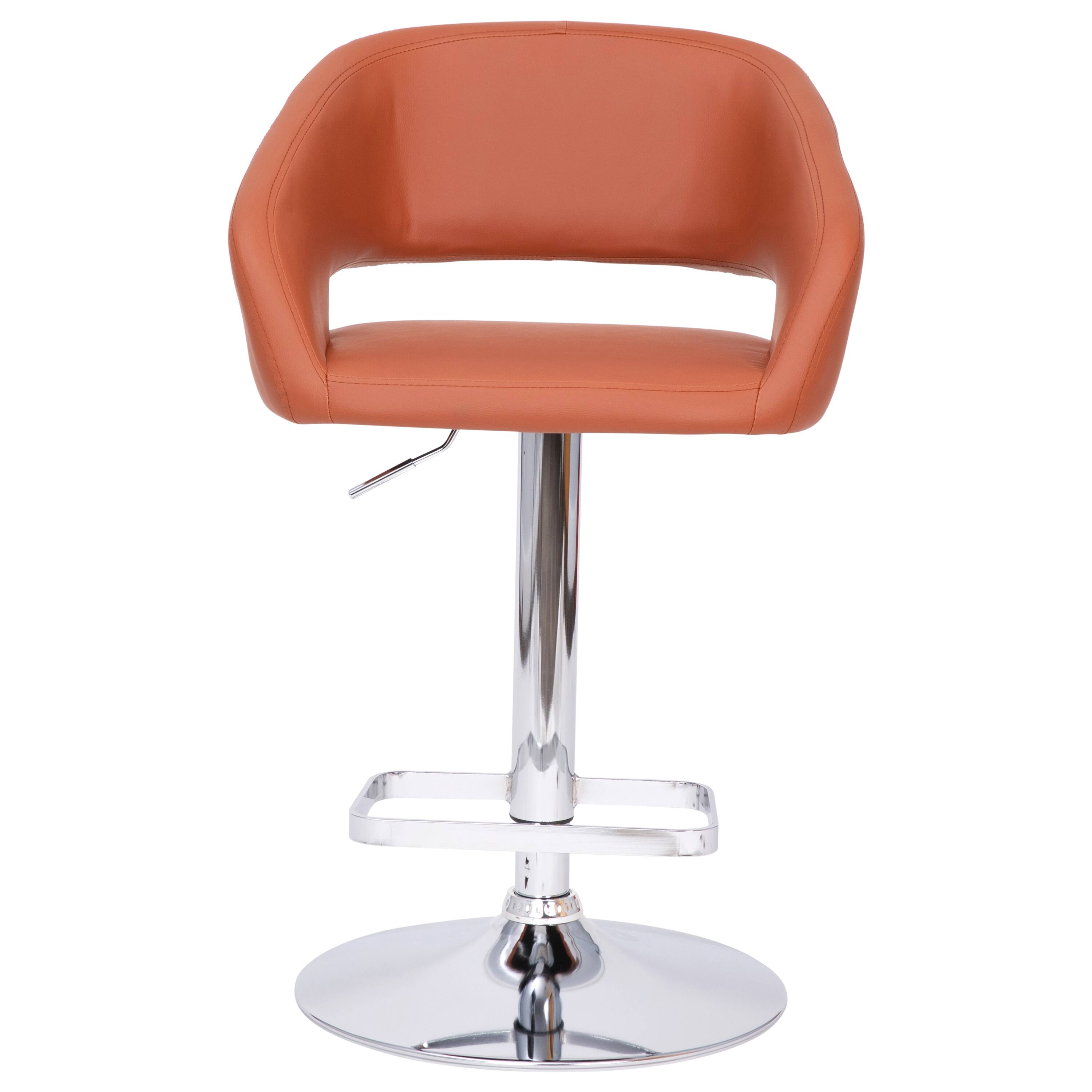 Alt View 9. Emma + Oliver - Shae Contemporary Upholstered Adjustable Height Barstool with Rounded, Cutout Mid-Back and Pedestal Base - Cognac Vinyl/Chrome Frame.