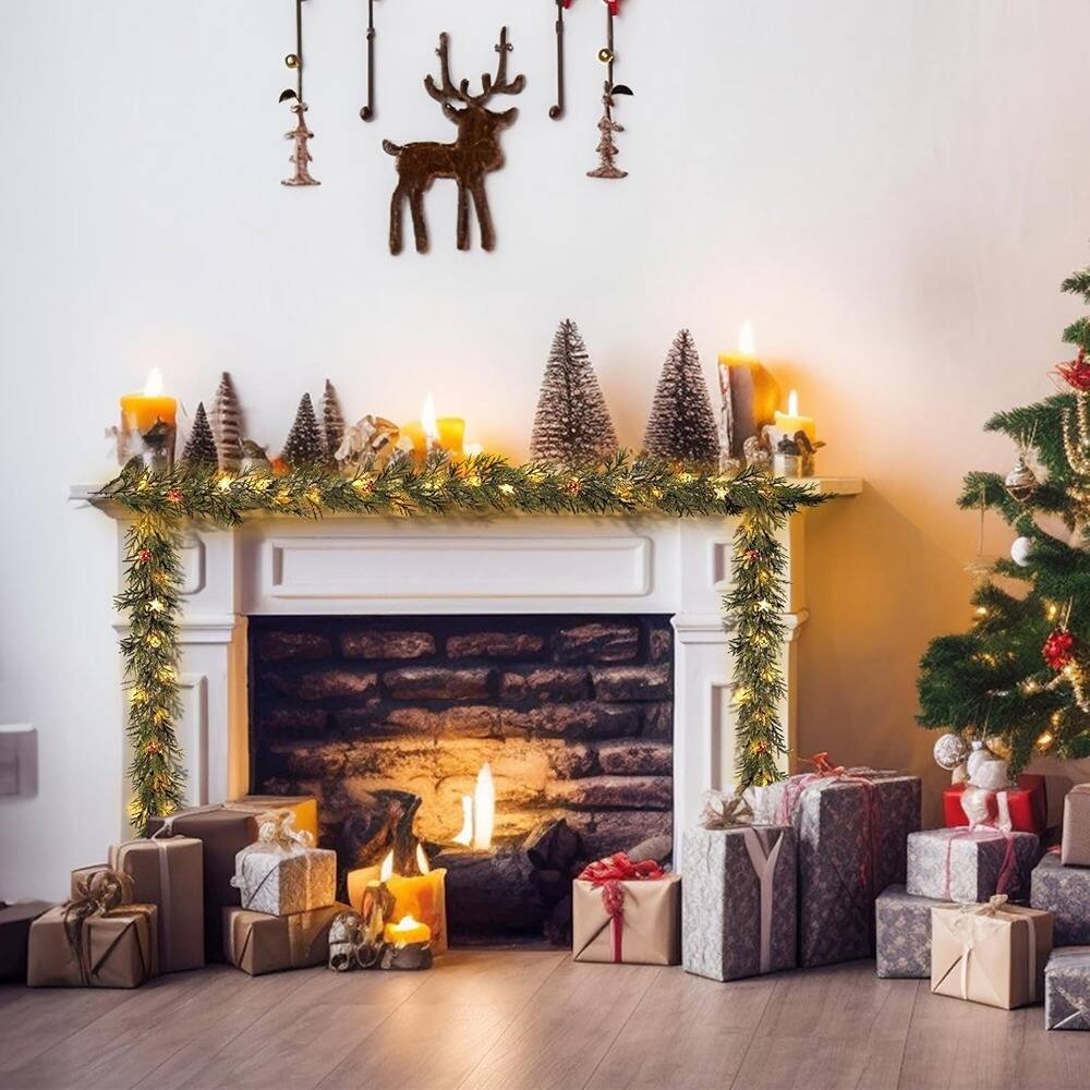 Alt View 1. PARKER SLATER - 6ft Artificial Christmas Garland with LED Lights, Red & Gold Ornaments - Green.