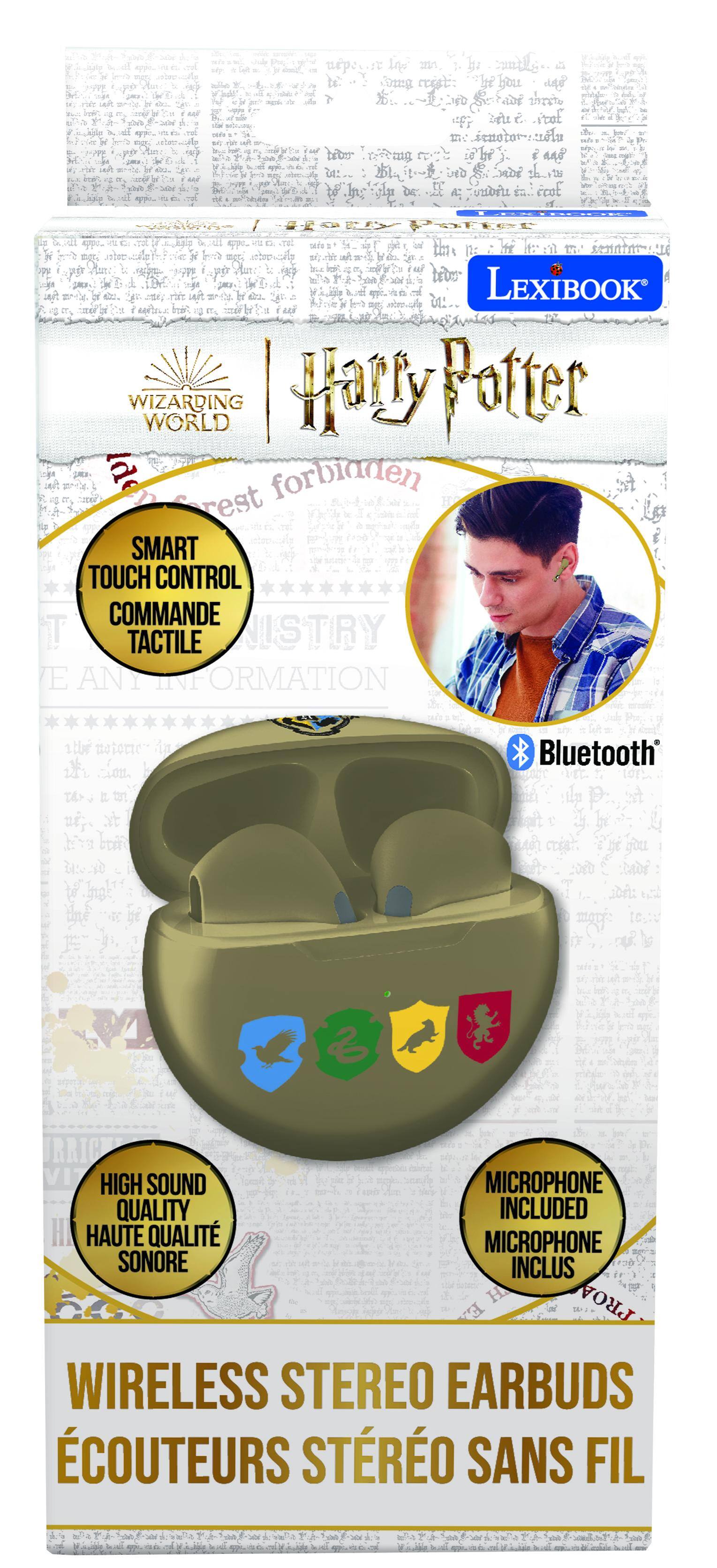 LexiBook  
Harry Potter  
Wizarding World  
The best forbidden rest  

SMART TOUCH CONTROL  
COMMANDE TACTILE  

Bluetooth  

HIGH SOUND QUALITY  
HAUTE QUALITÉ SONORE  

MICROPHONE INCLUDED  
MICROPHONE INCLUS  

WIRELESS STEREO EARBUDS  
ÉCOUTEURS STÉRÉO SANS FIL