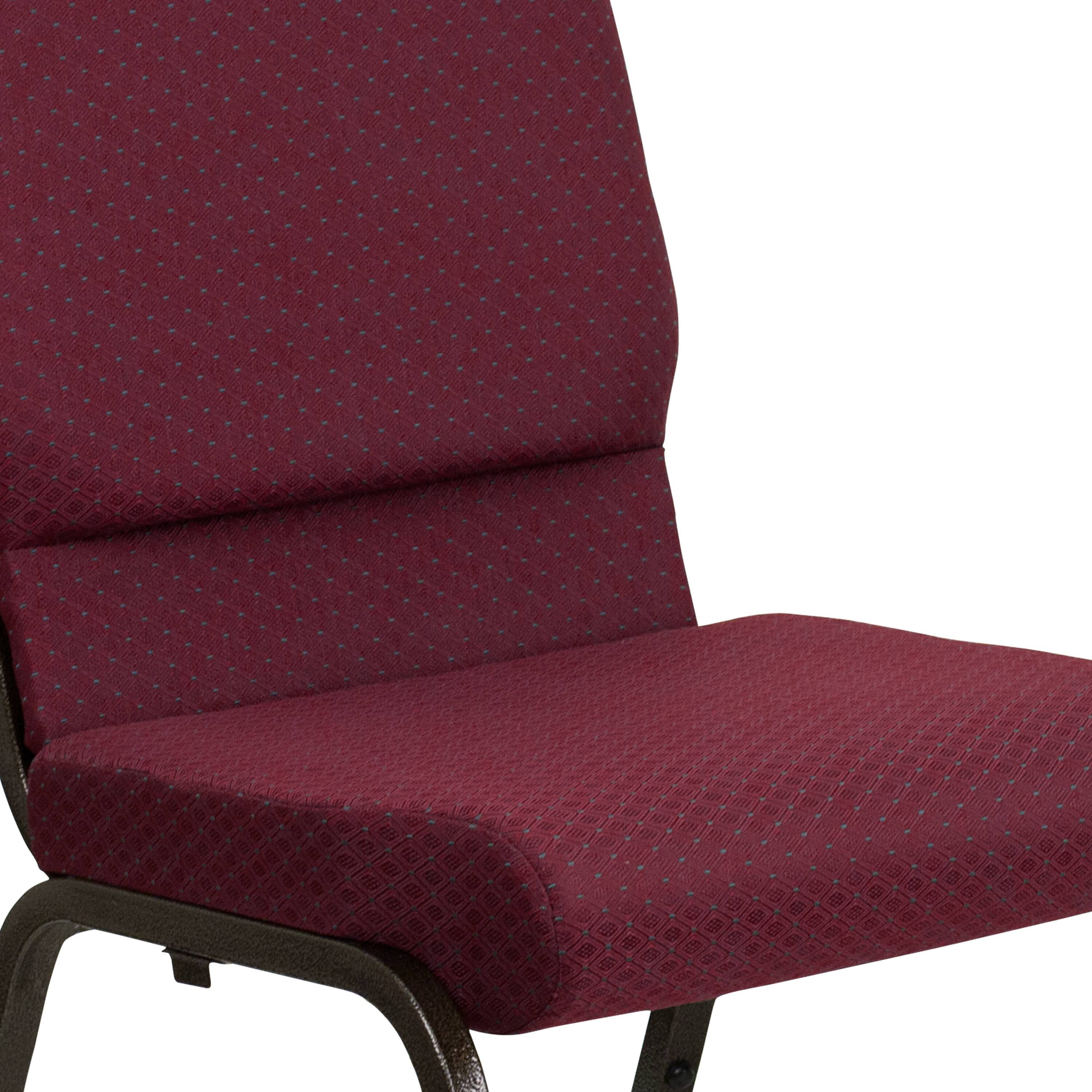 Alt View 9. Emma + Oliver - 4 Pack 18.5''W Stacking Church Chair - Burgundy Patterned Fabric/Gold Vein Frame.