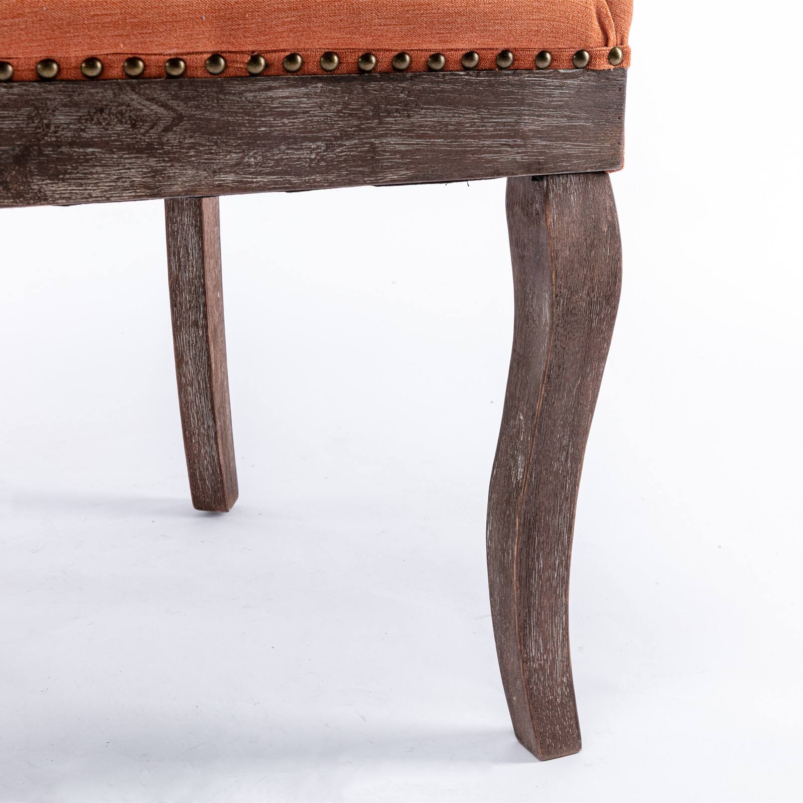 Alt View 5. GOODSILO - Ultra Side Dining Chair Set of 2, Thickened Fabric, Solid Wood Legs, Bronze Nail Head - Orange.