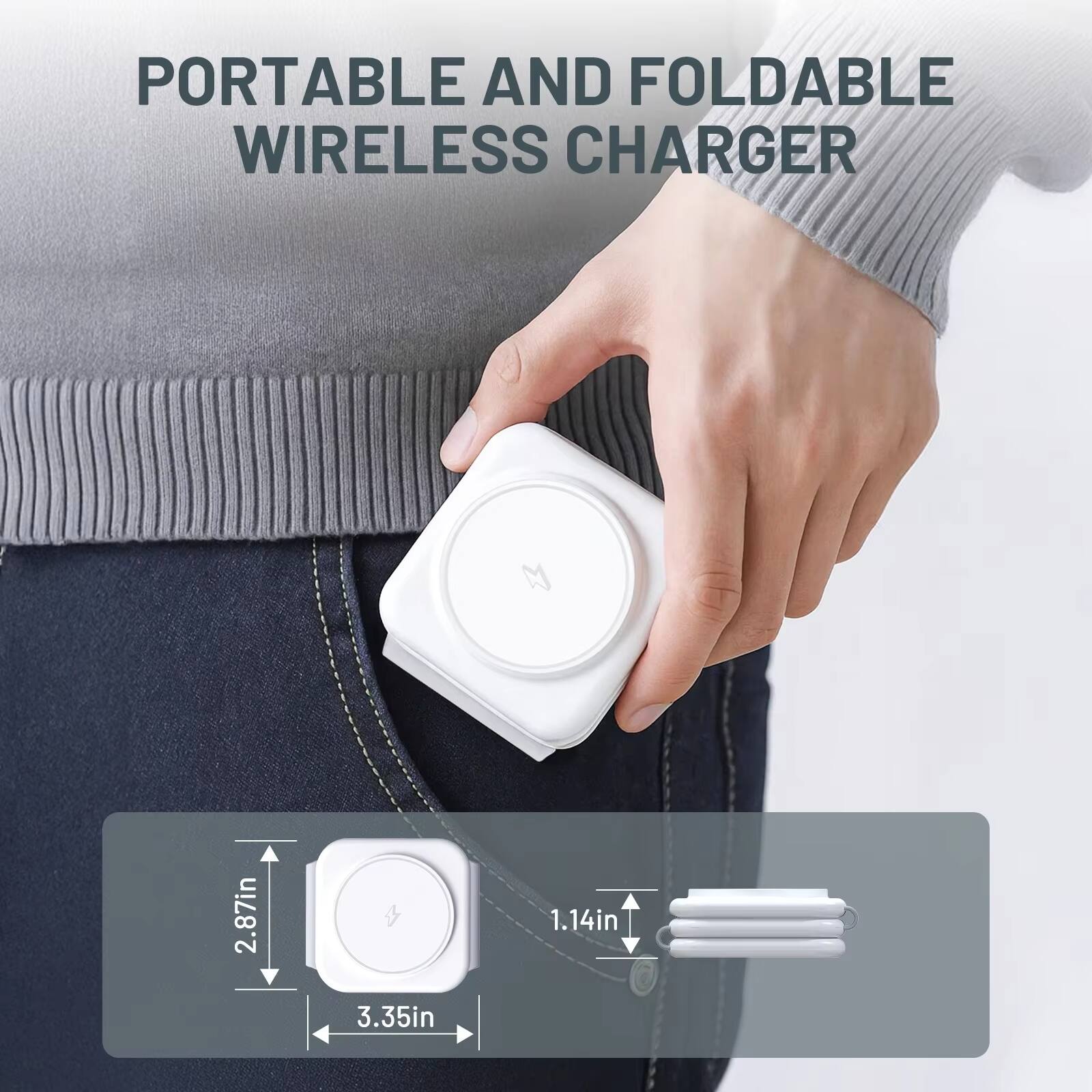 PORTABLE AND FOLDABLE WIRELESS CHARGER

2.87in  
1.14in  
3.35in